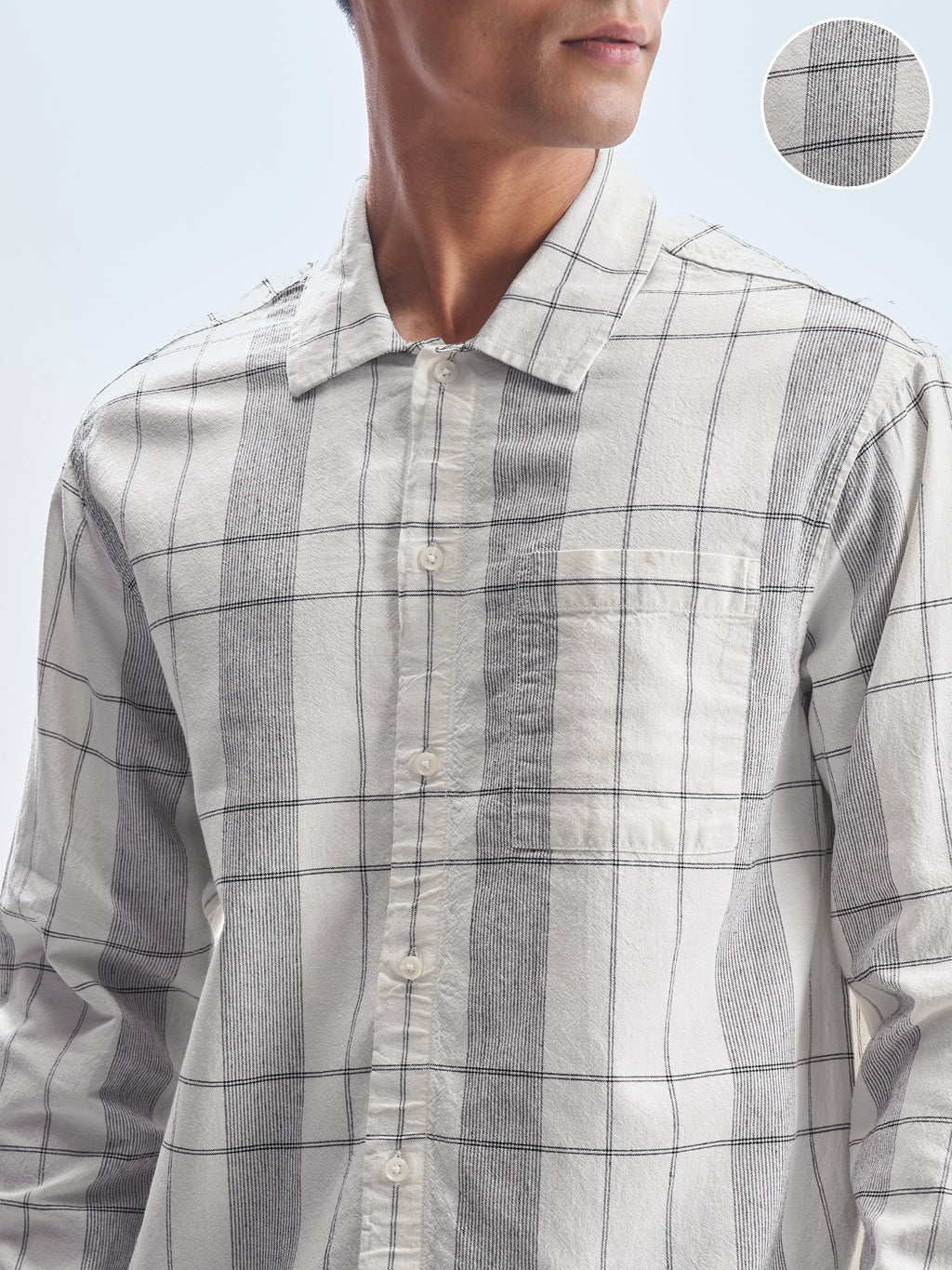 Highlander Men Cream Checked Oversized Fit Casual Shirt - Cream - Image 5