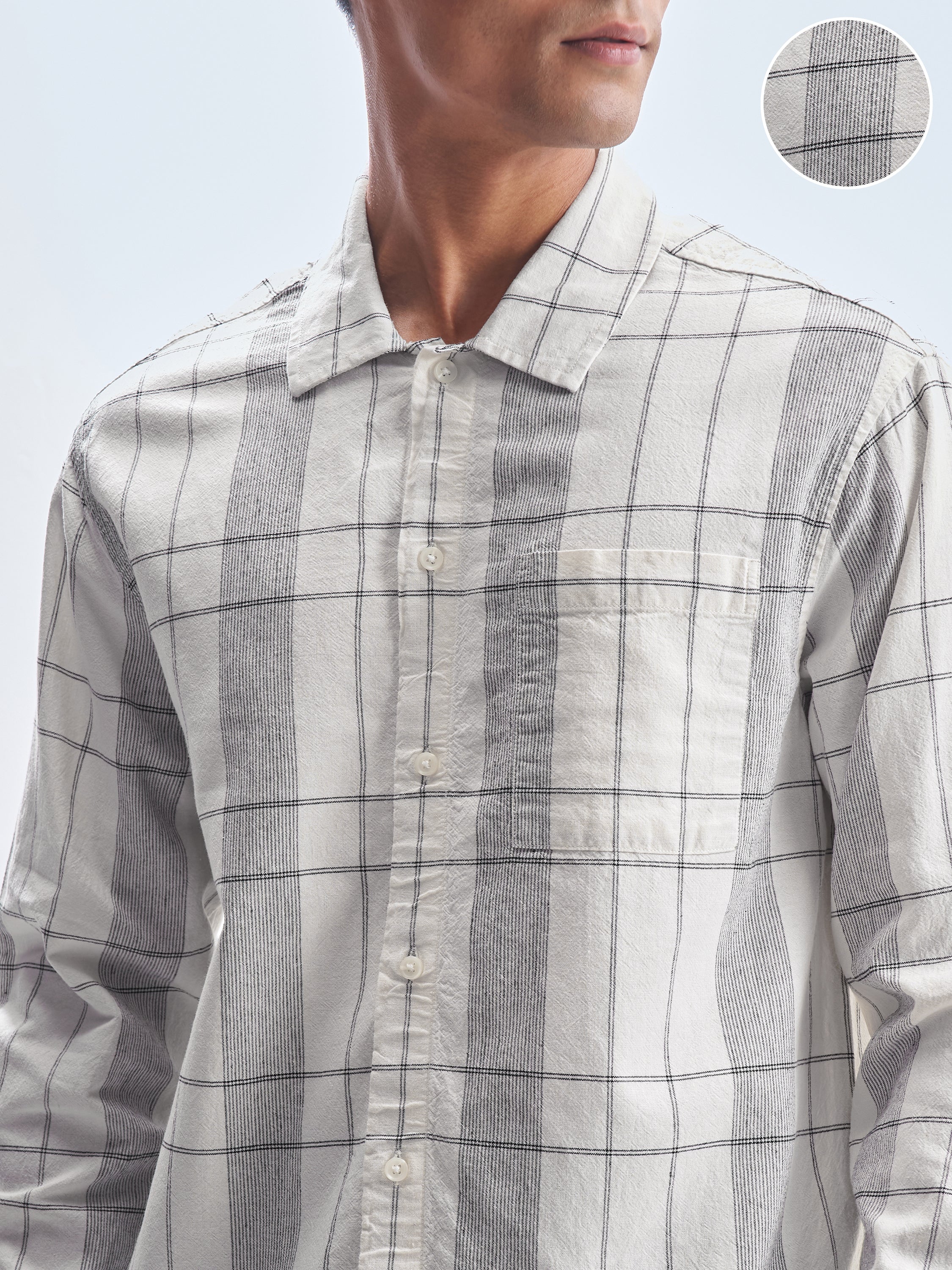 Highlander Men Cream Checked Oversized Fit Casual Shirt - Cream - Image 5