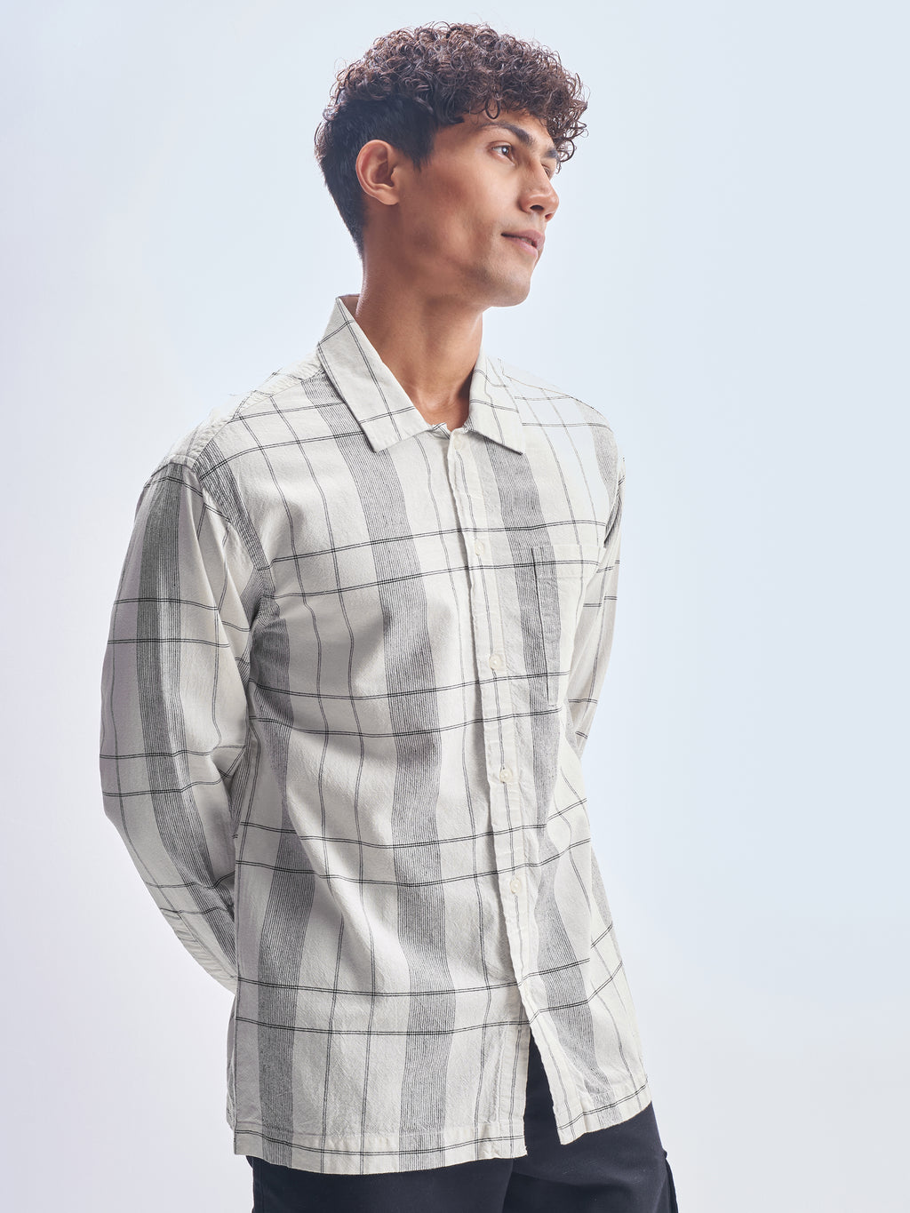 Highlander Men Cream Checked Oversized Fit Casual Shirt - Cream - Image 6