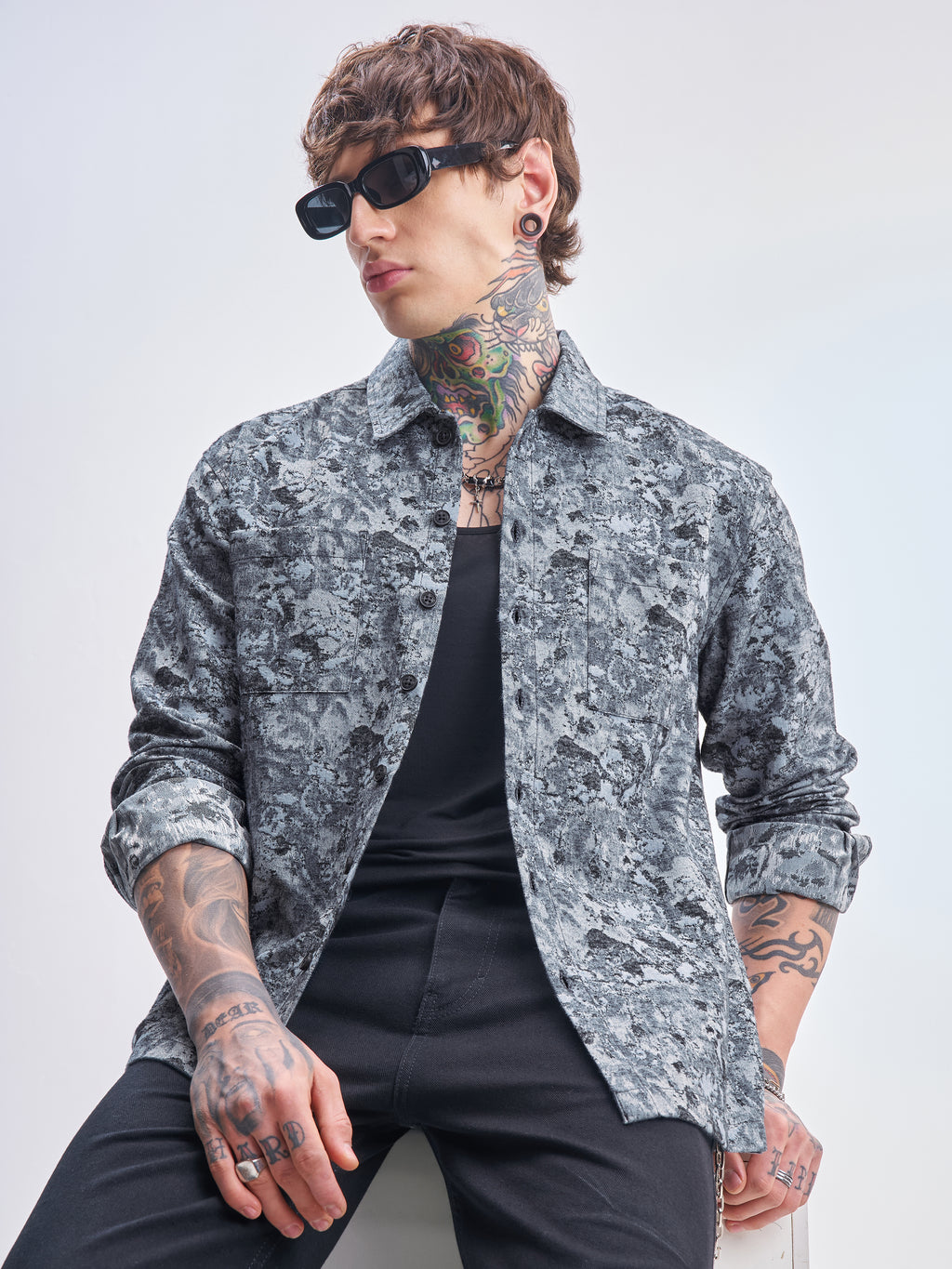 Highlander Men Grey Printed Relaxed Fit Casual Shirt - Grey - Image 1