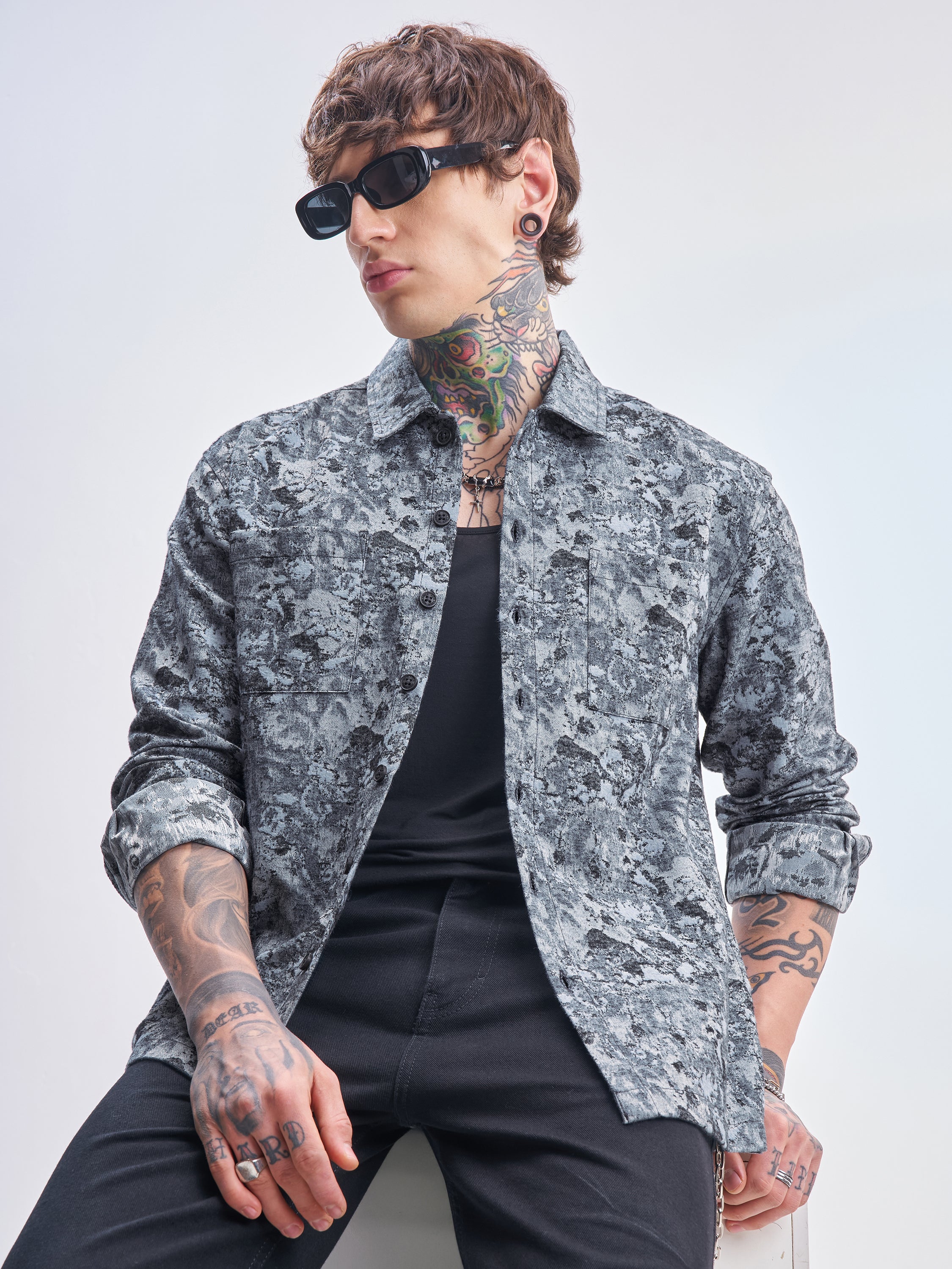 Highlander Men Grey Printed Relaxed Fit Casual Shirt - Grey - Image 1