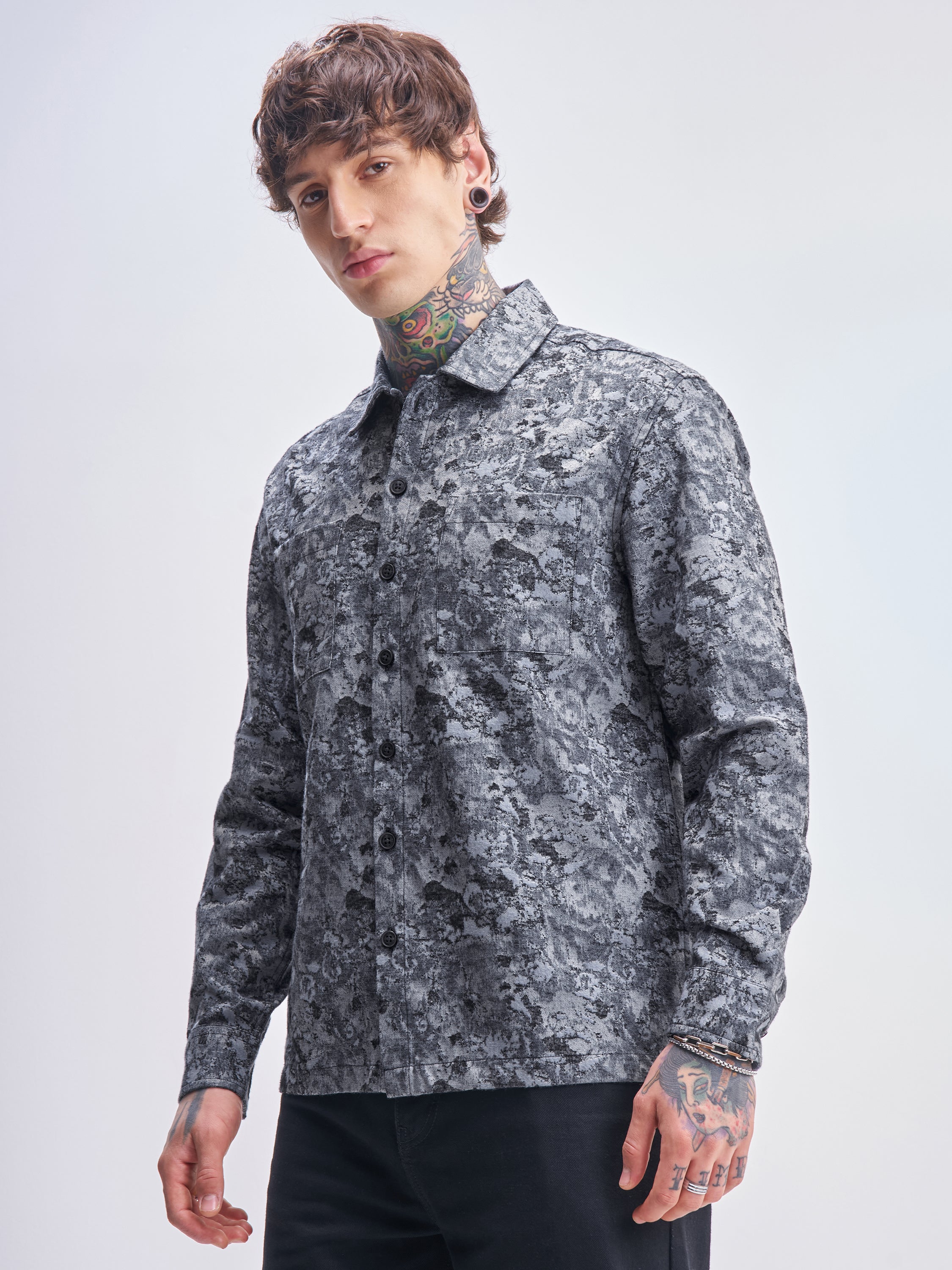 Highlander Men Grey Printed Relaxed Fit Casual Shirt - Grey - Image 4