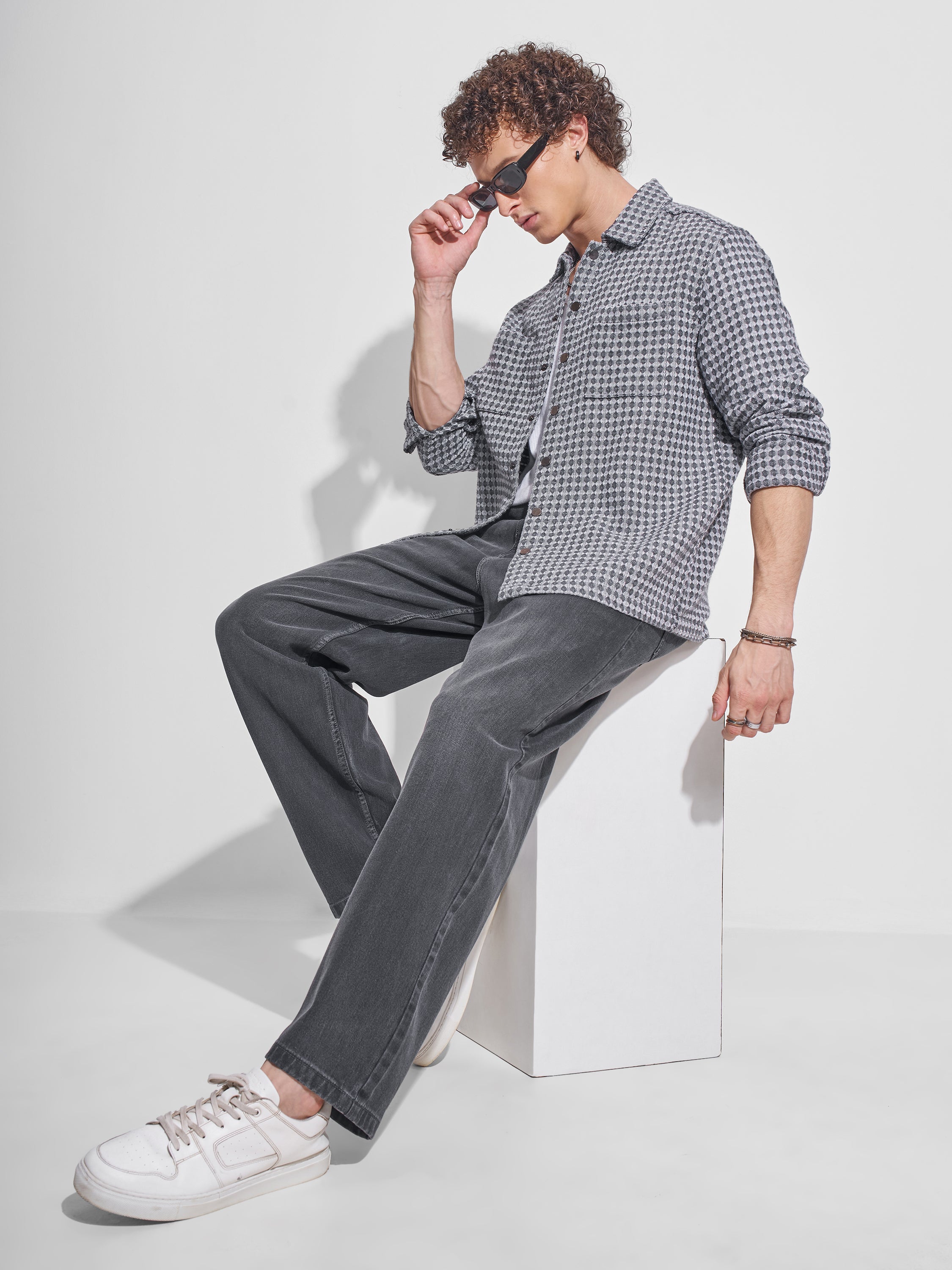 Highlander Men Grey Self Design Relaxed Fit Casual Shirt - Grey - Image 2