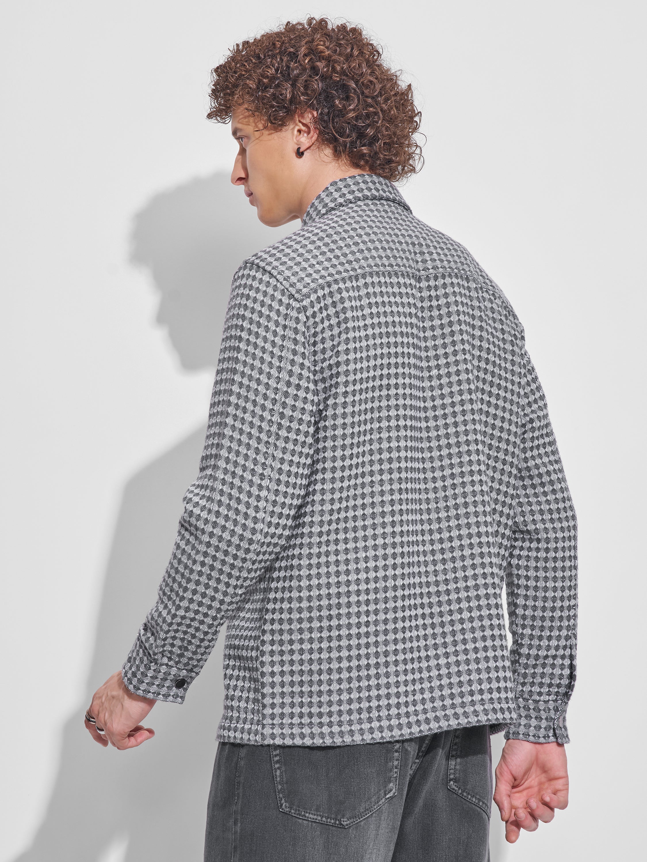 Highlander Men Grey Self Design Relaxed Fit Casual Shirt - Grey - Image 3