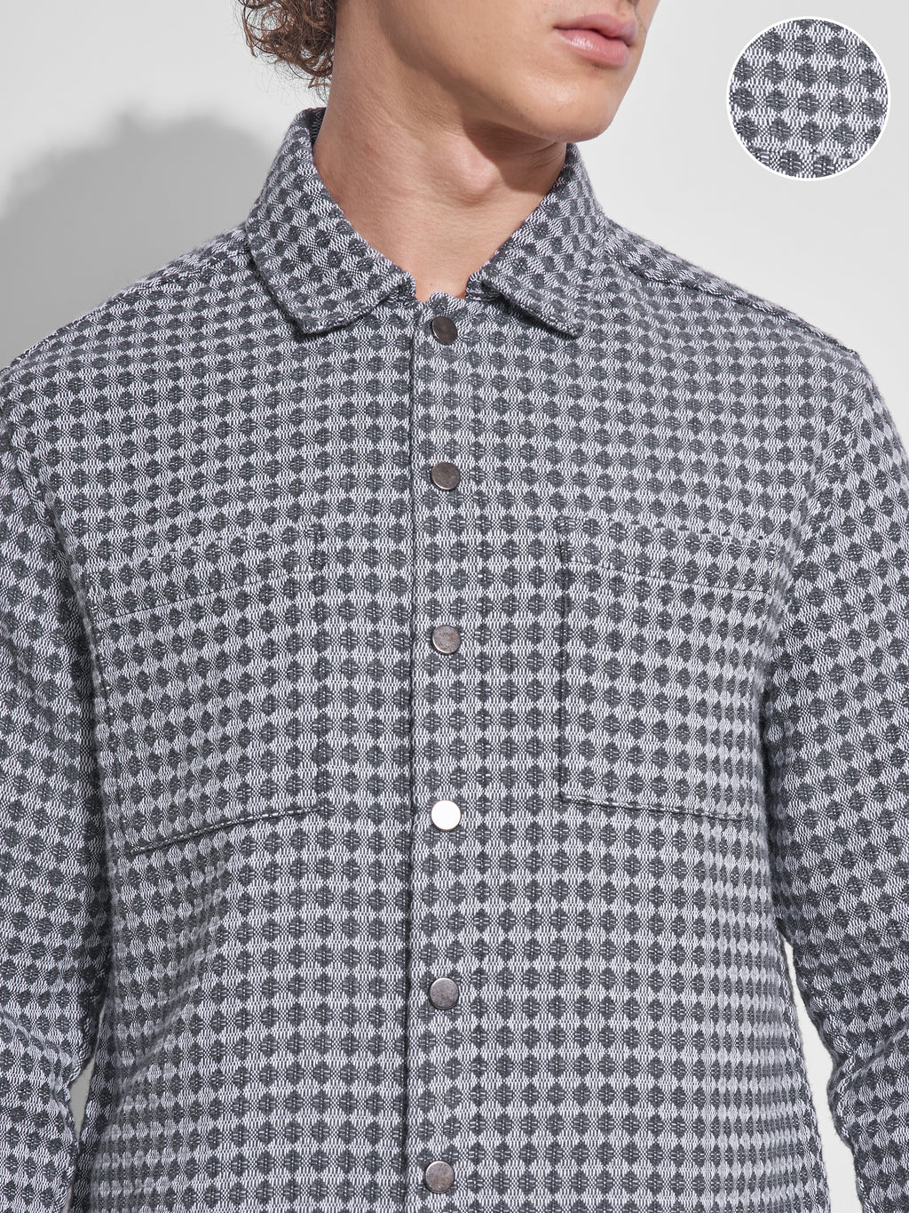 Highlander Men Grey Self Design Relaxed Fit Casual Shirt - Grey - Image 5