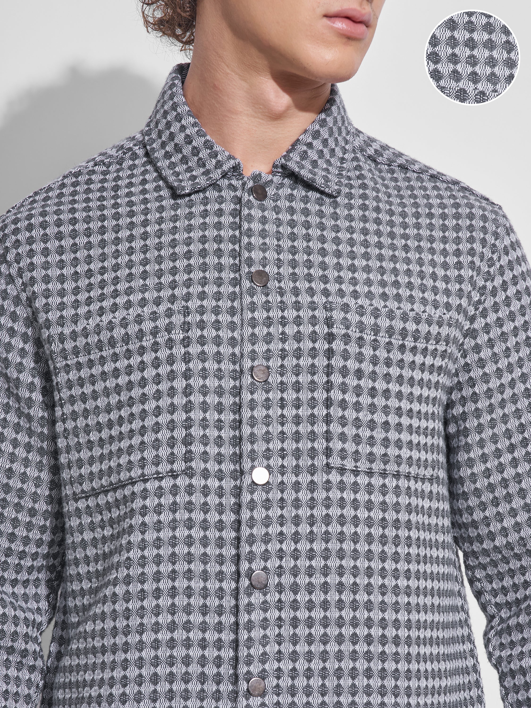 Highlander Men Grey Self Design Relaxed Fit Casual Shirt - Grey - Image 5