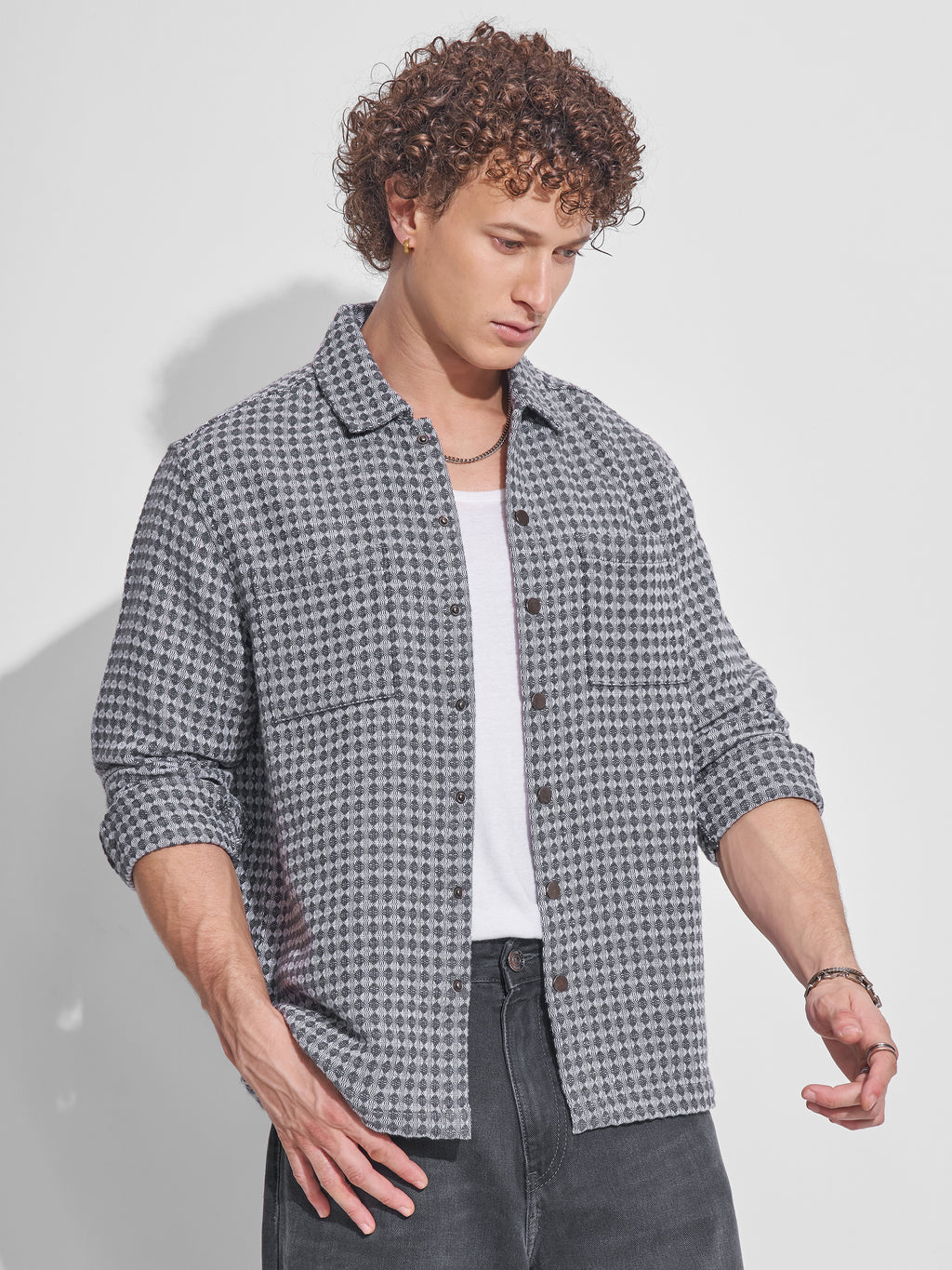 Highlander Men Grey Self Design Relaxed Fit Casual Shirt - Grey - Image 6
