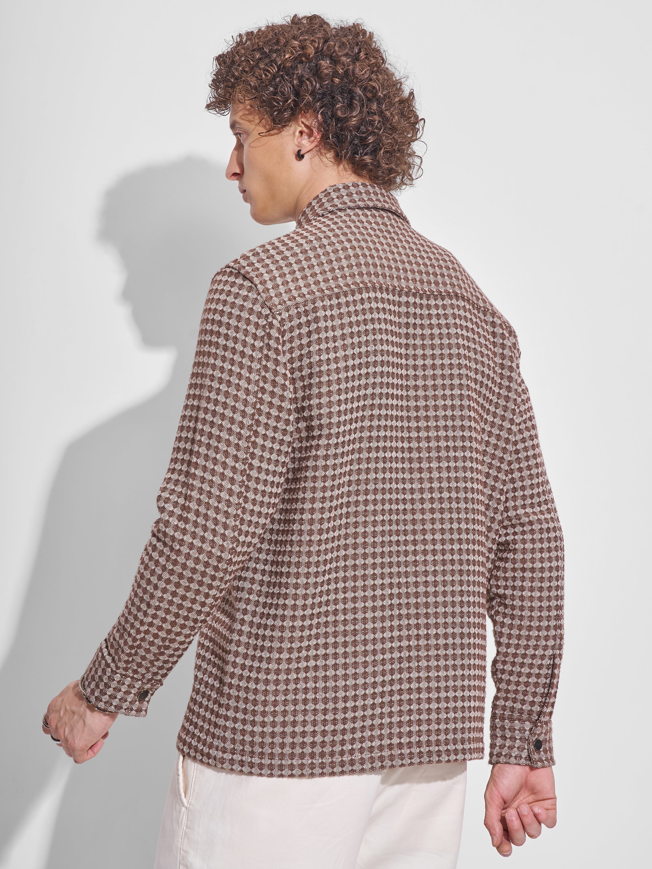 Highlander Men Brown Self Design Relaxed Fit Casual Shirt - Brown - Image 3