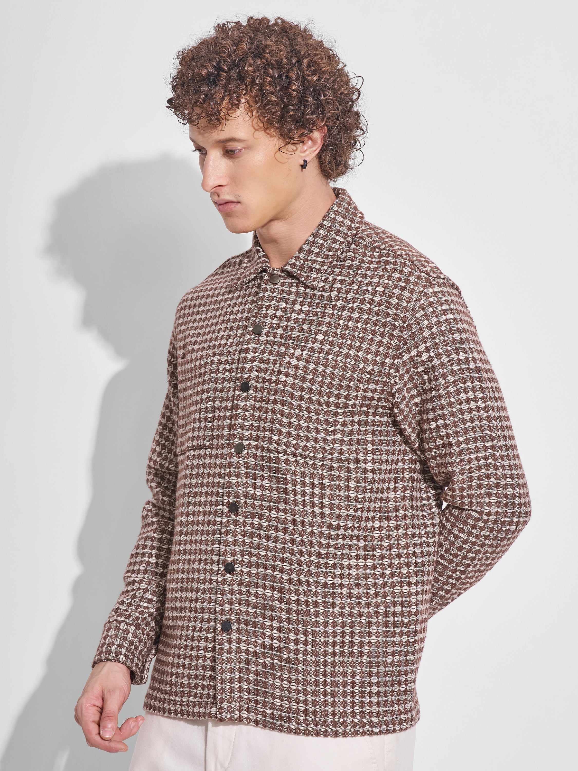 Highlander Men Brown Self Design Relaxed Fit Casual Shirt - Brown - Image 4