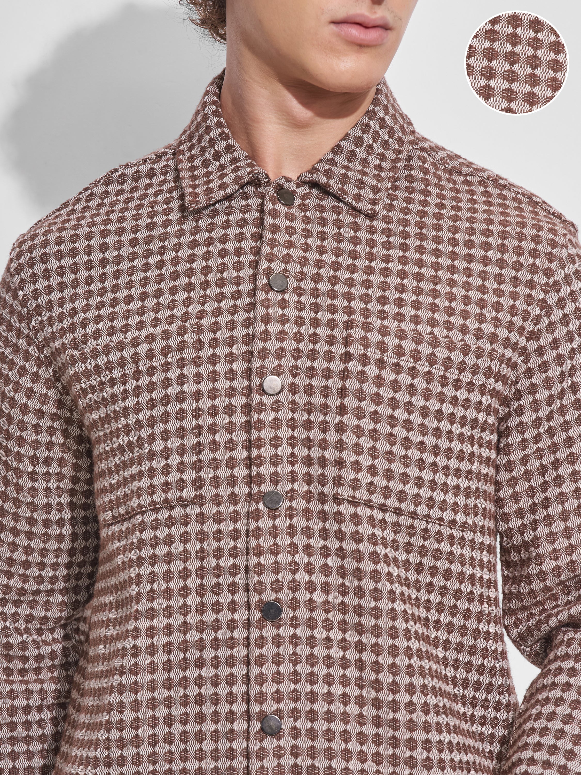 Highlander Men Brown Self Design Relaxed Fit Casual Shirt - Brown - Image 5