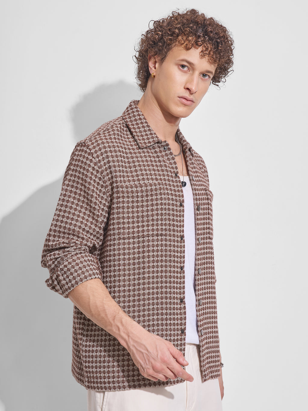 Highlander Men Brown Self Design Relaxed Fit Casual Shirt - Brown - Image 6