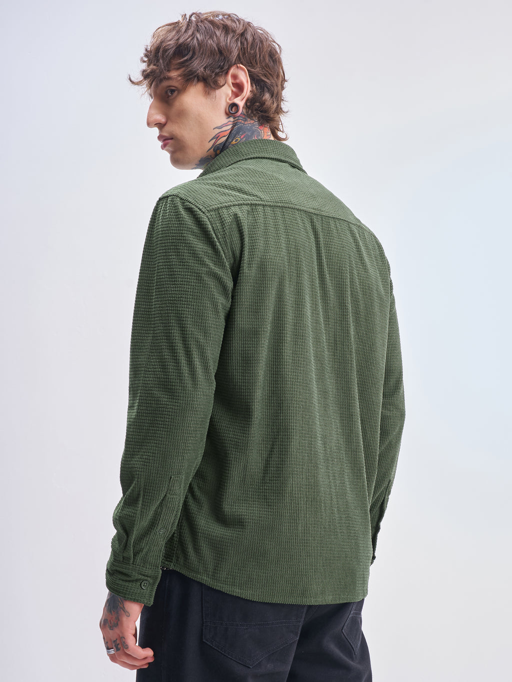Highlander Men Green Self Design Oversized Fit Casual Shirt - Green - Image 3