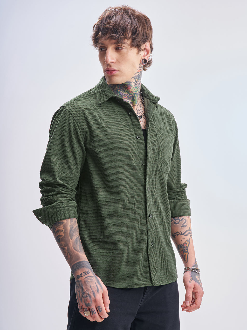 Highlander Men Green Self Design Oversized Fit Casual Shirt - Green - Image 6