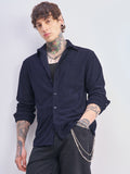 Highlander Men Navy Blue Self Design Oversized Fit Casual Shirt - Navy Blue - Image 1