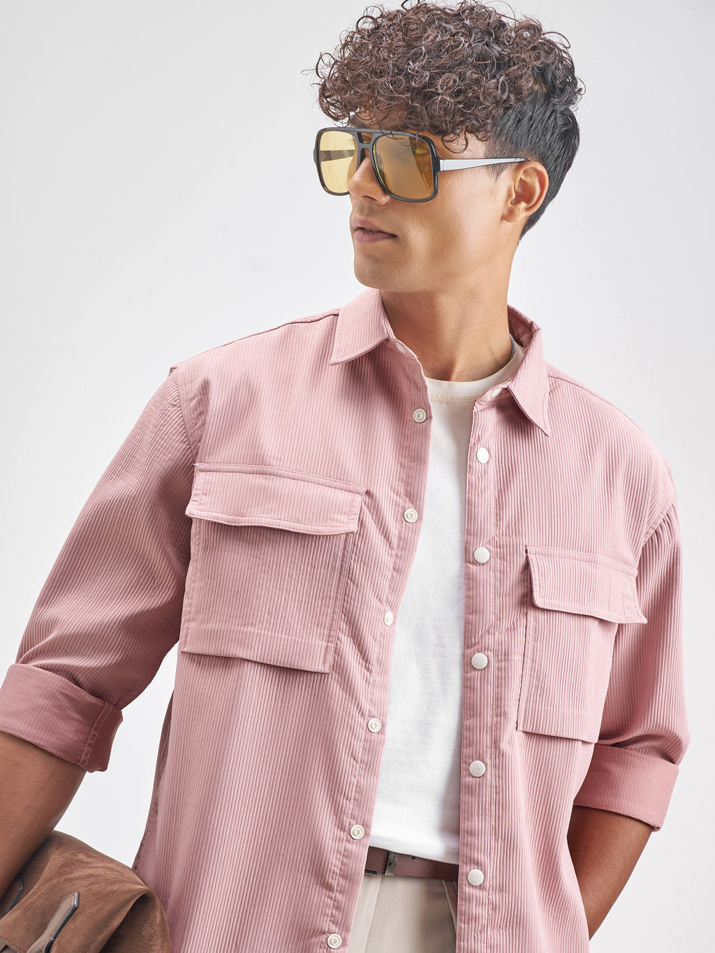 Highlander Men Rose Self Design Oversized Fit Casual Shirt - Rose - Image 1