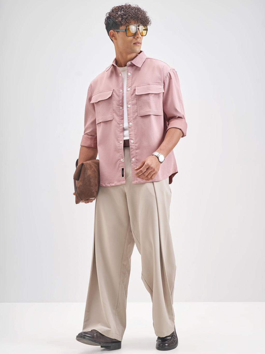Highlander Men Rose Self Design Oversized Fit Casual Shirt - Rose - Image 2