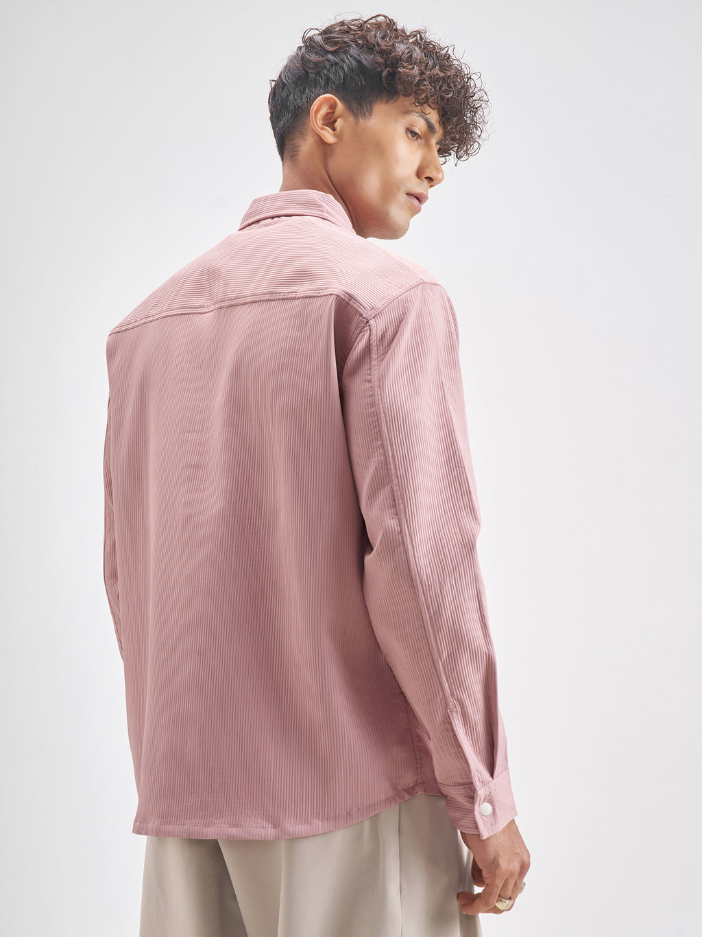 Highlander Men Rose Self Design Oversized Fit Casual Shirt - Rose - Image 3
