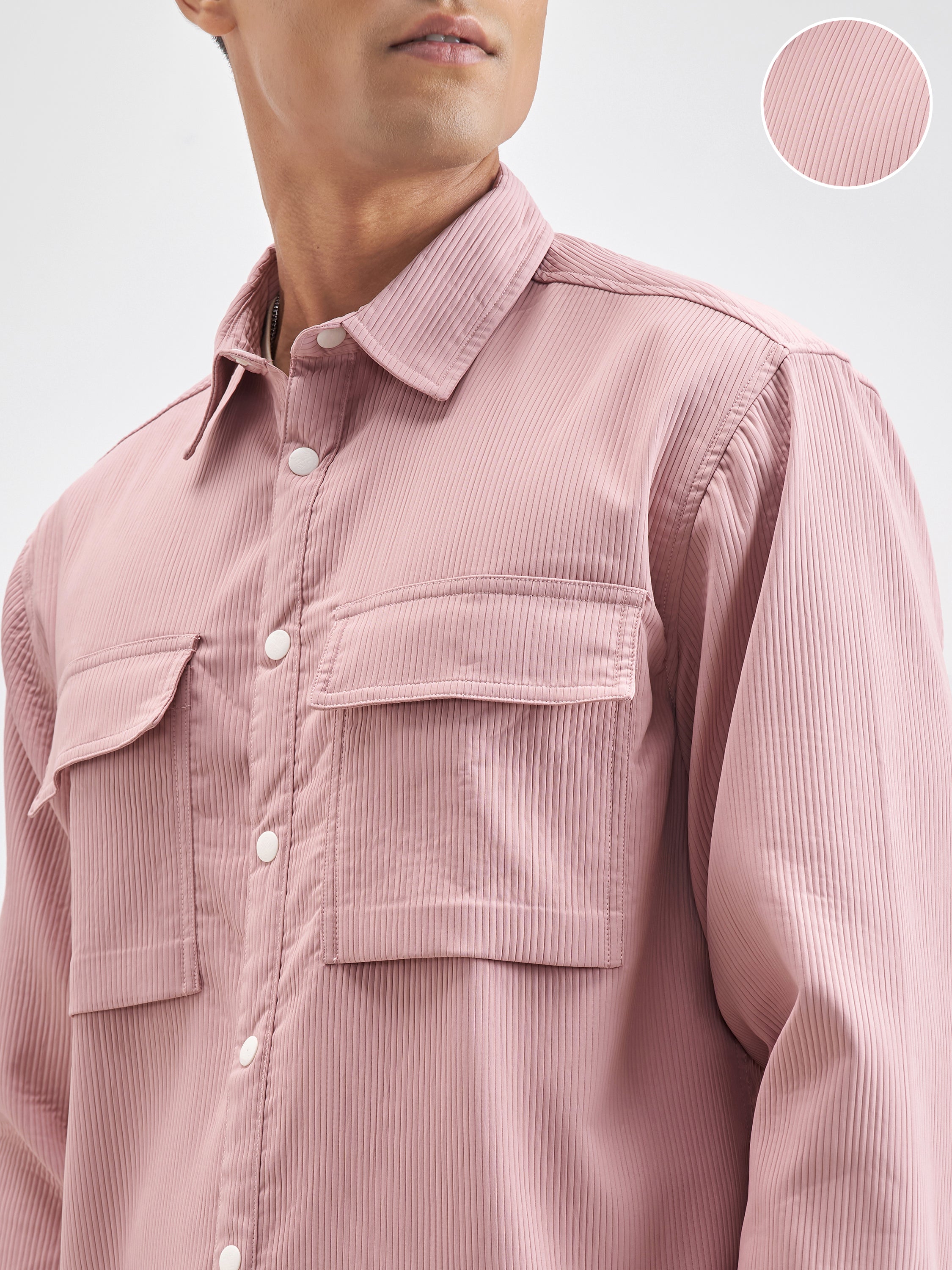Highlander Men Rose Self Design Oversized Fit Casual Shirt - Rose - Image 5