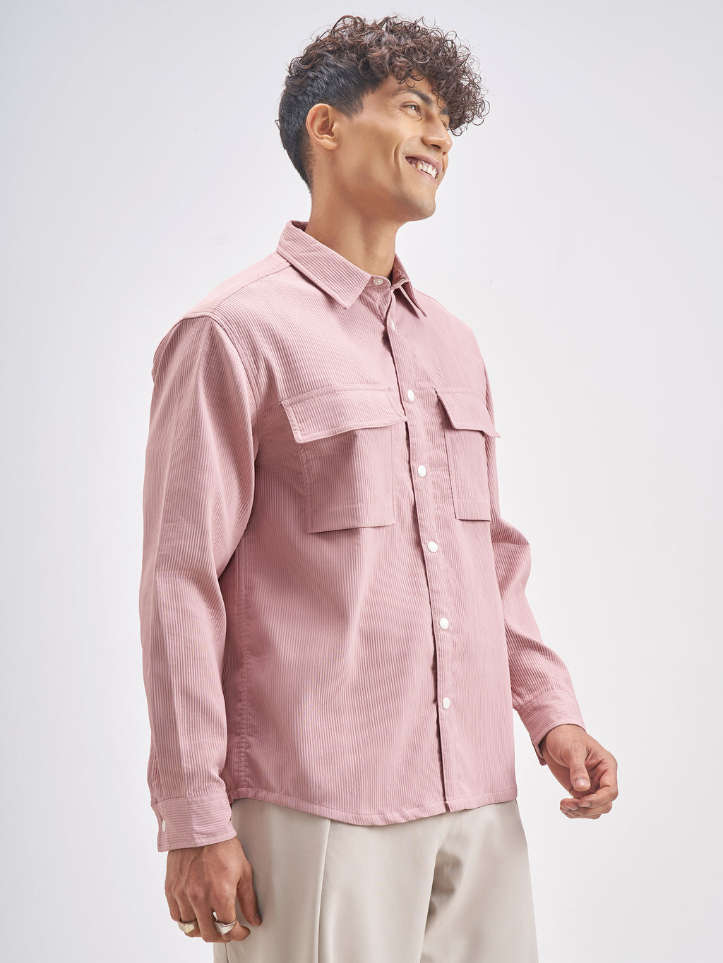 Highlander Men Rose Self Design Oversized Fit Casual Shirt - Rose - Image 6
