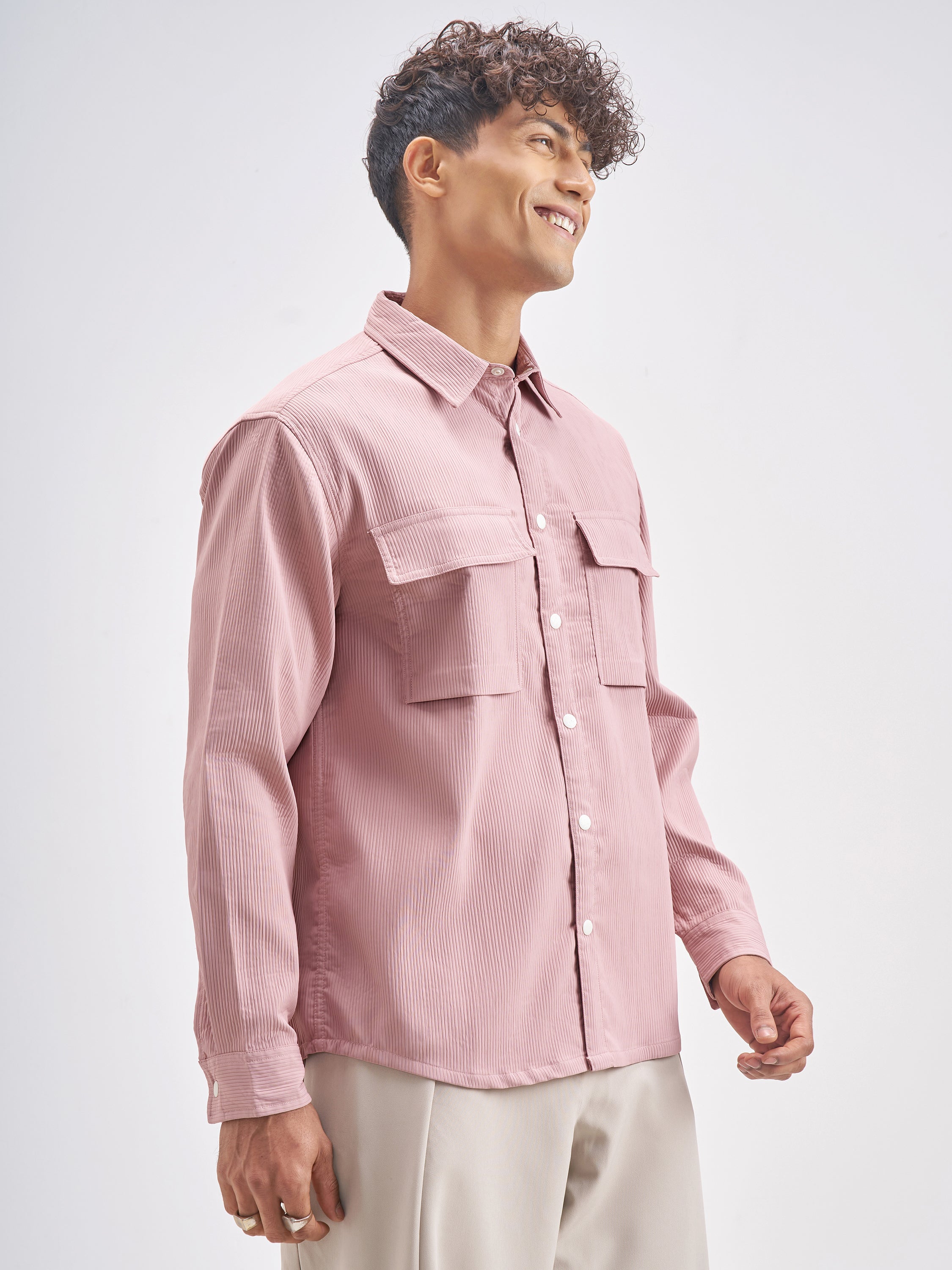 Highlander Men Rose Self Design Oversized Fit Casual Shirt - Rose - Image 6