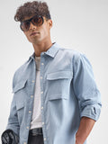 Highlander Men Blue Self Design Oversized Fit Casual Shirt - Blue - Image 1