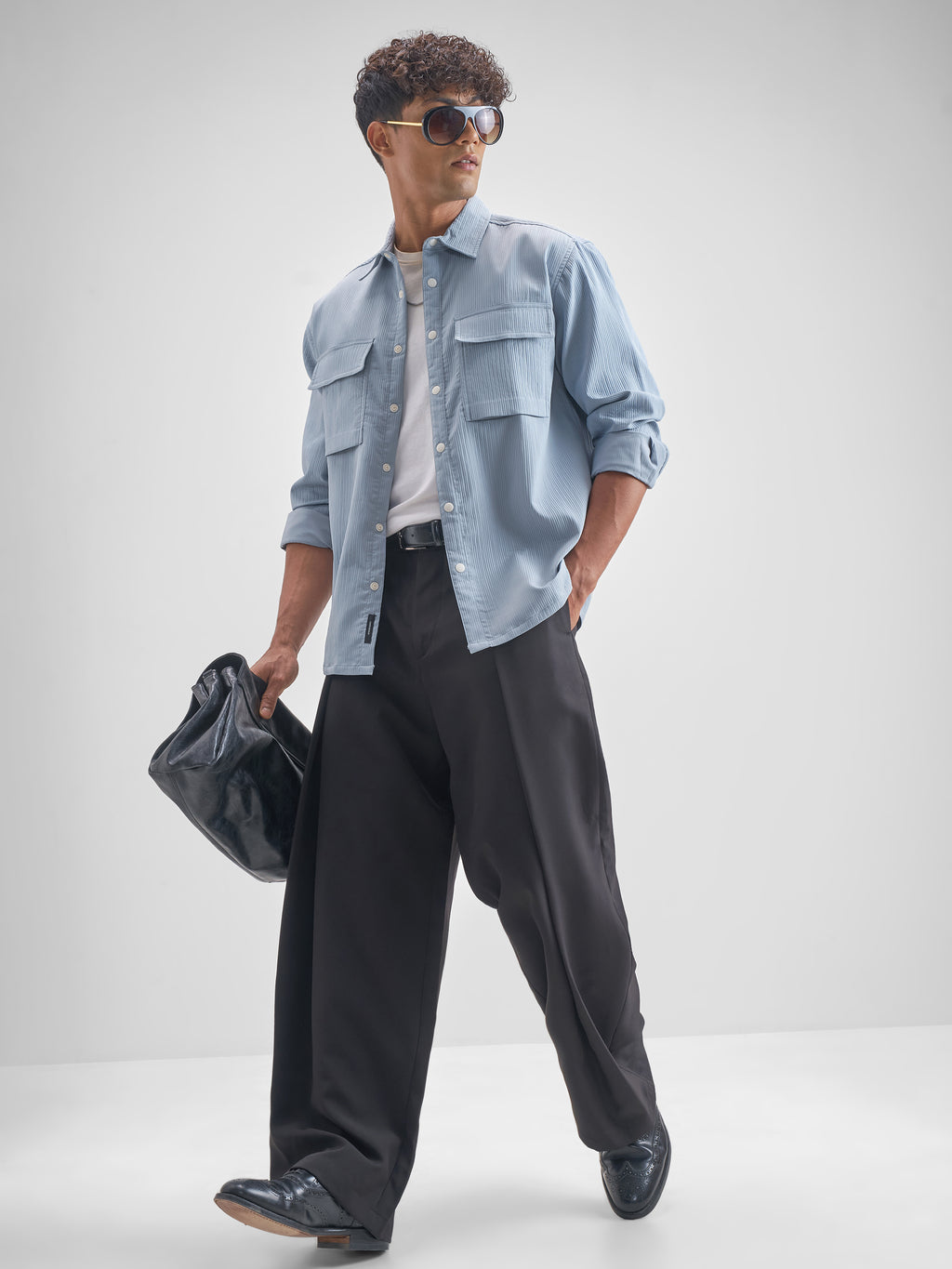 Highlander Men Blue Self Design Oversized Fit Casual Shirt - Blue - Image 2