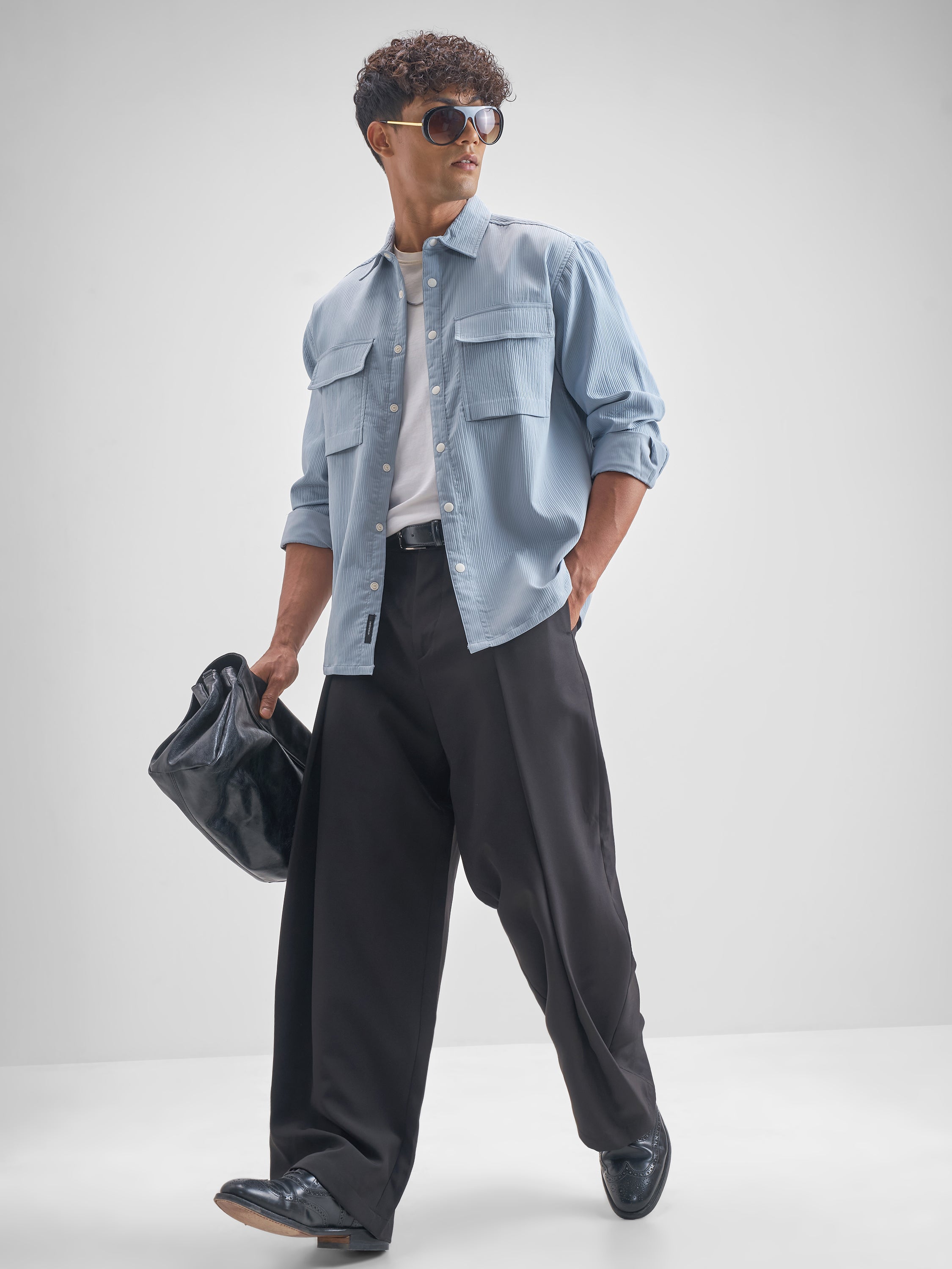 Highlander Men Blue Self Design Oversized Fit Casual Shirt - Blue - Image 2