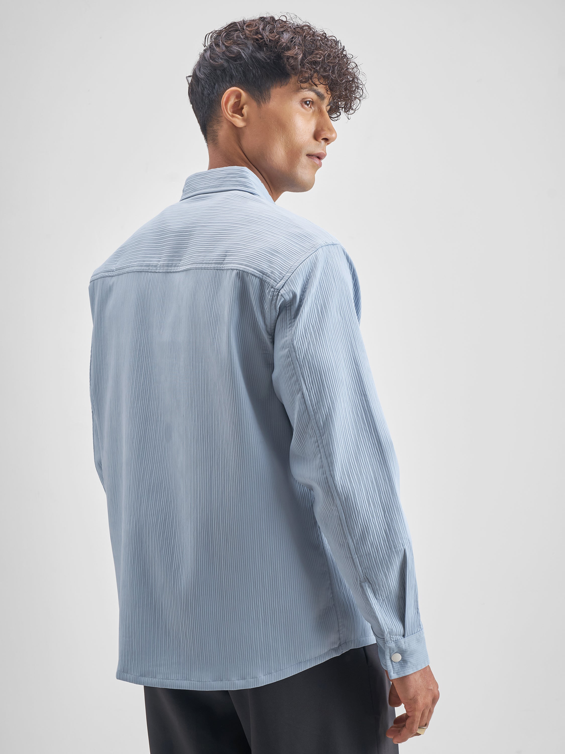 Highlander Men Blue Self Design Oversized Fit Casual Shirt - Blue - Image 3