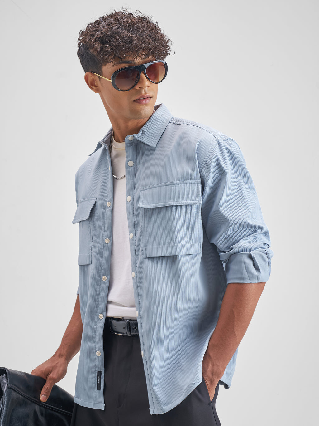 Highlander Men Blue Self Design Oversized Fit Casual Shirt - Blue - Image 4