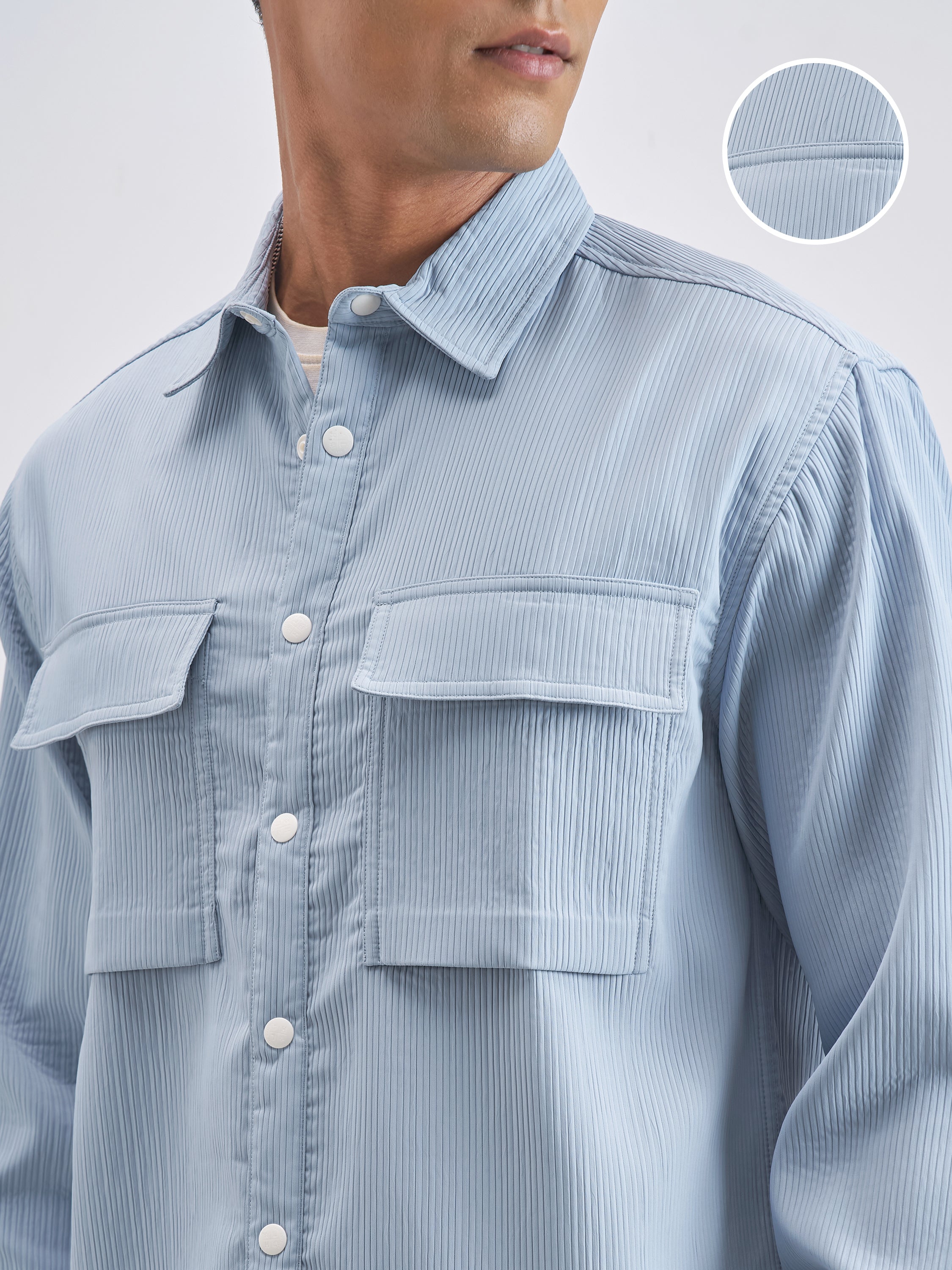 Highlander Men Blue Self Design Oversized Fit Casual Shirt - Blue - Image 5