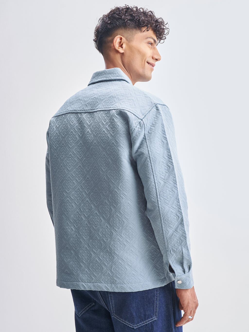 Highlander Men Blue Self Design Relaxed Fit Casual Shirt - Blue - Image 3