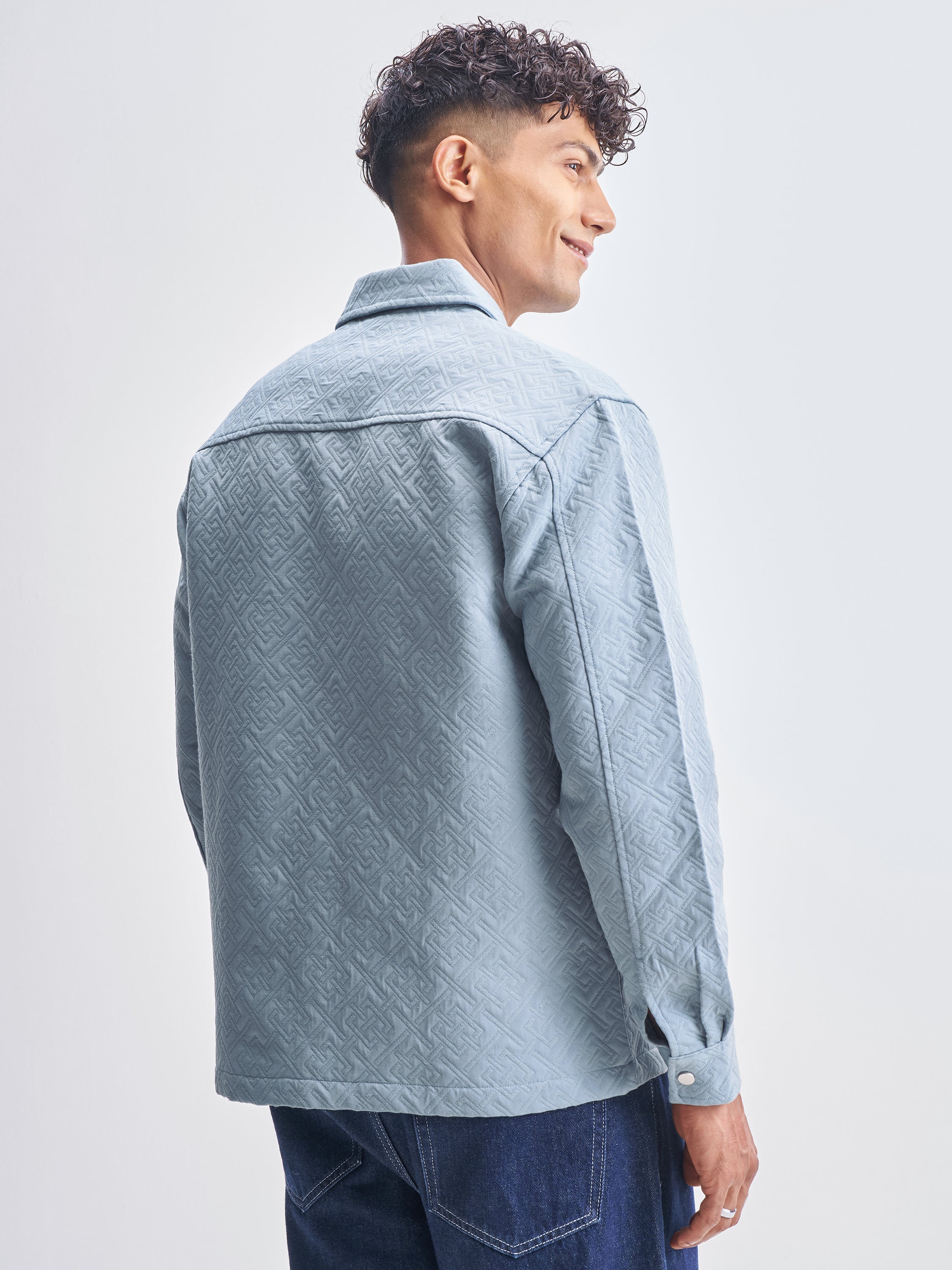 Highlander Men Blue Self Design Relaxed Fit Casual Shirt - Blue - Image 3