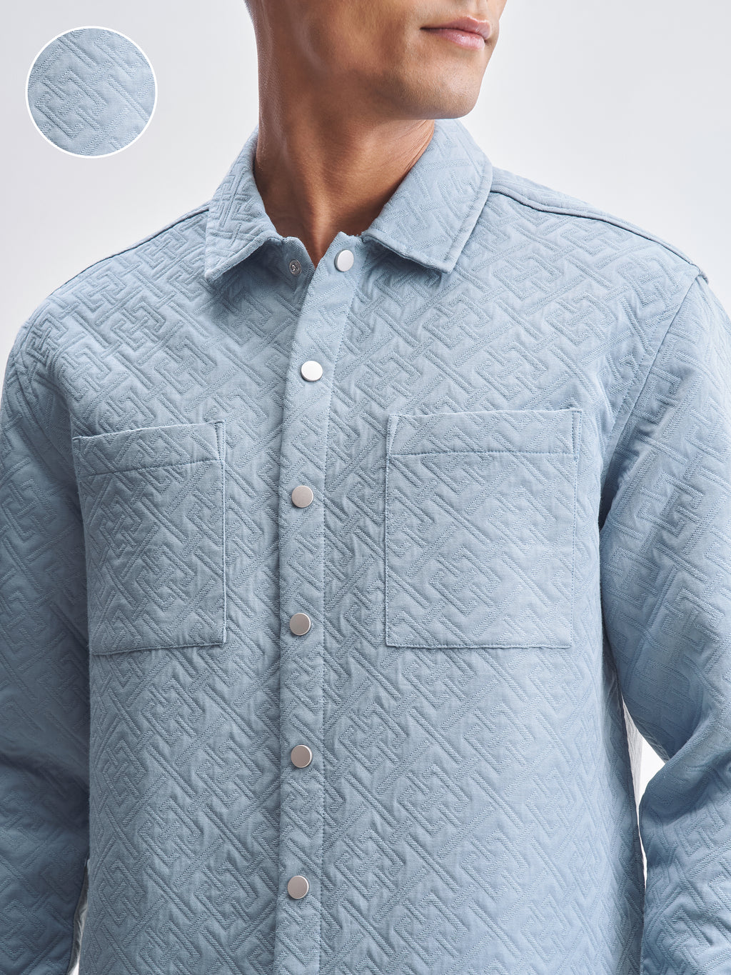 Highlander Men Blue Self Design Relaxed Fit Casual Shirt - Blue - Image 5