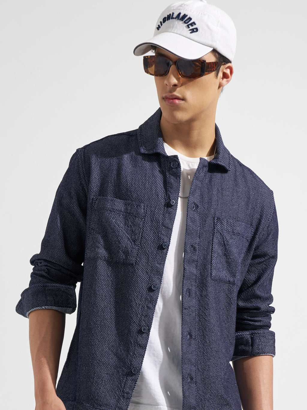 Highlander Men Navy Blue Solid Relaxed Fit Casual Shirt