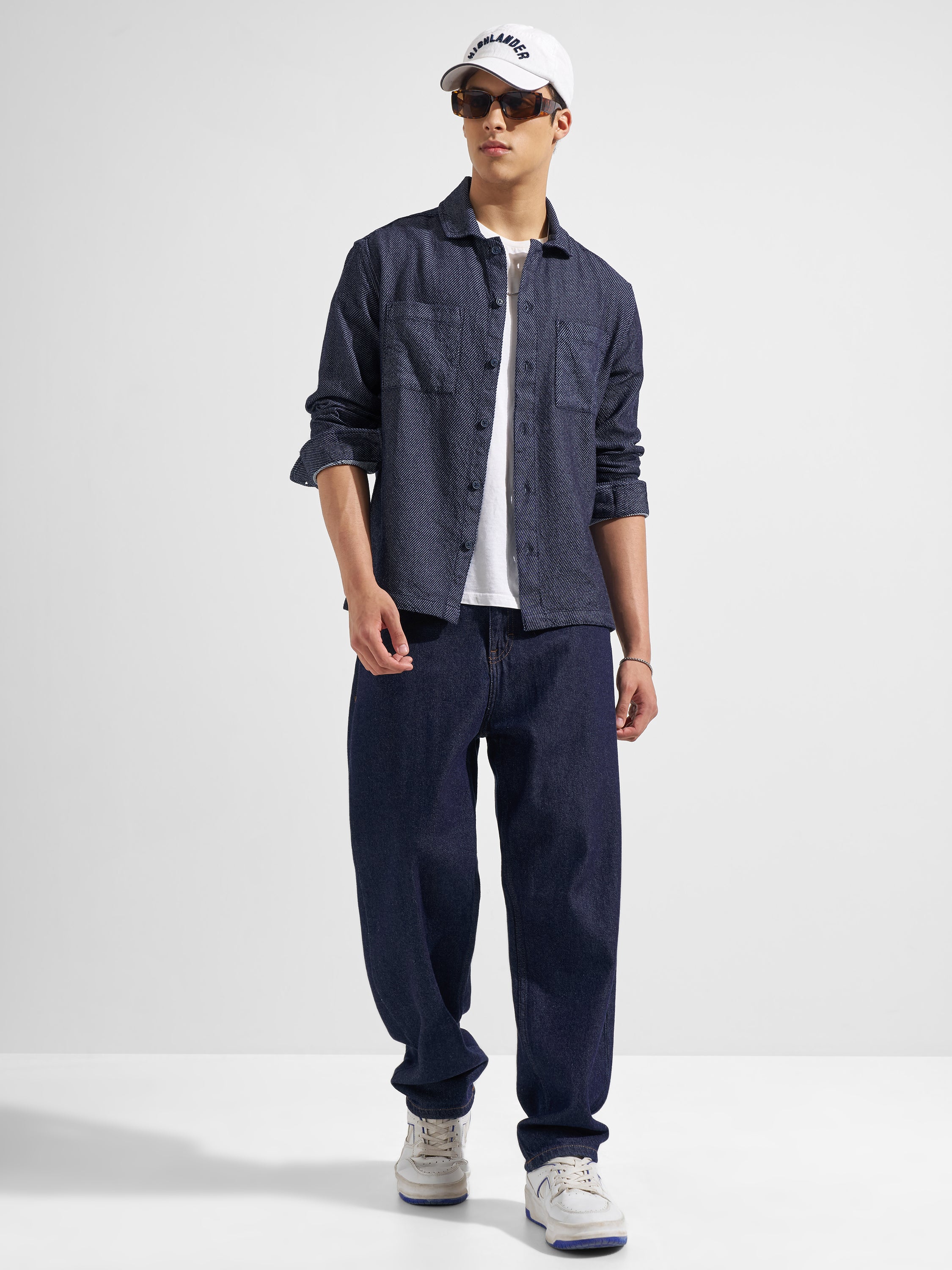 Highlander Men Navy Blue Solid Relaxed Fit Casual Shirt
