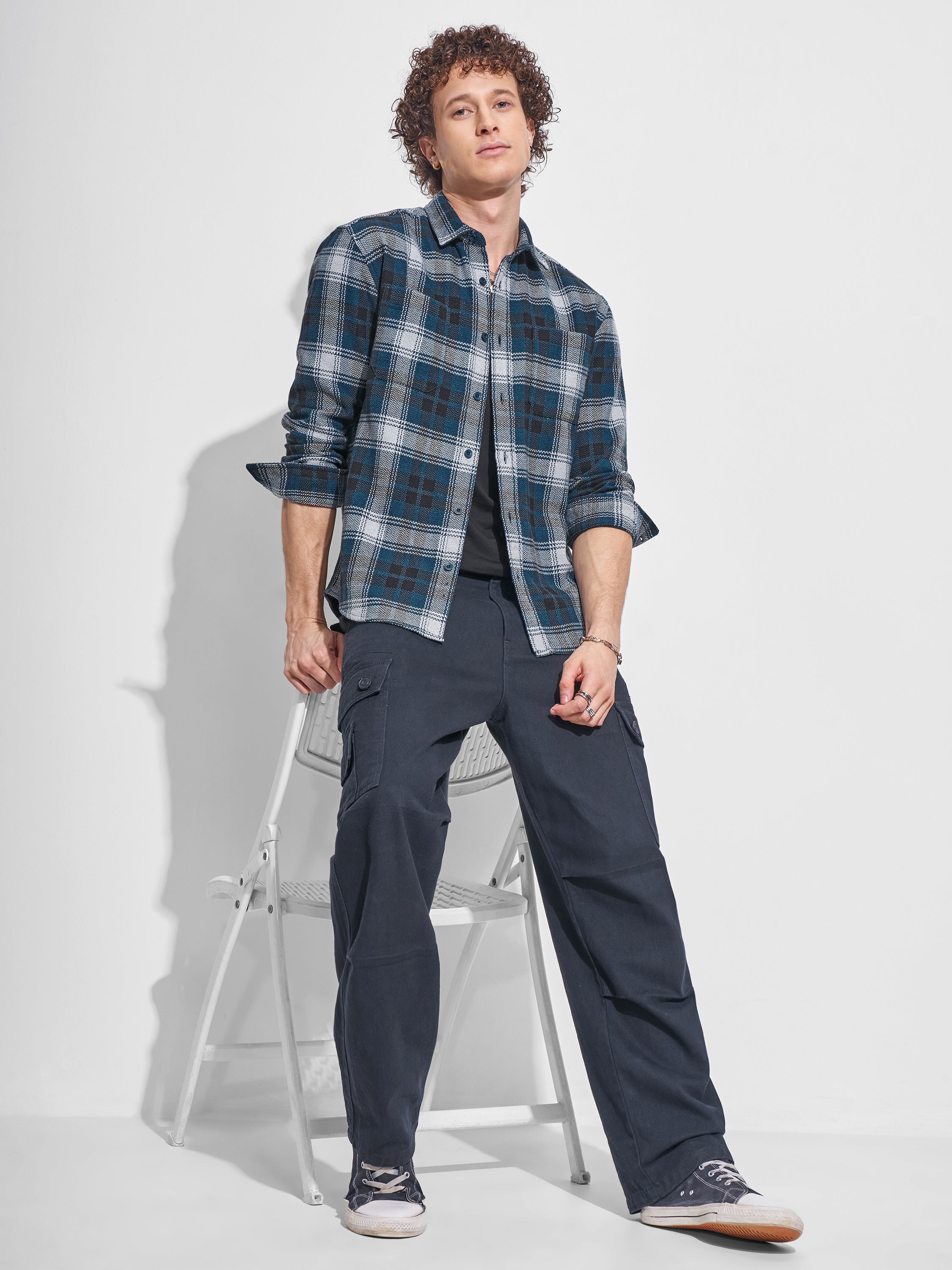 Highlander Men Teal Checked Relaxed Fit Casual Shirt - Teal - Image 2