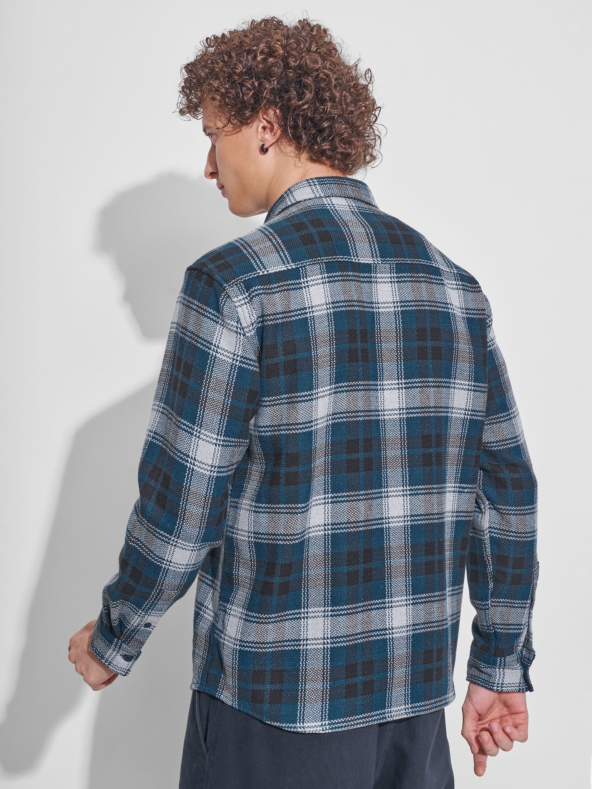 Highlander Men Teal Checked Relaxed Fit Casual Shirt - Teal - Image 3