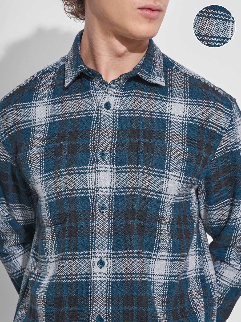 Highlander Men Teal Checked Relaxed Fit Casual Shirt - Teal - Image 5