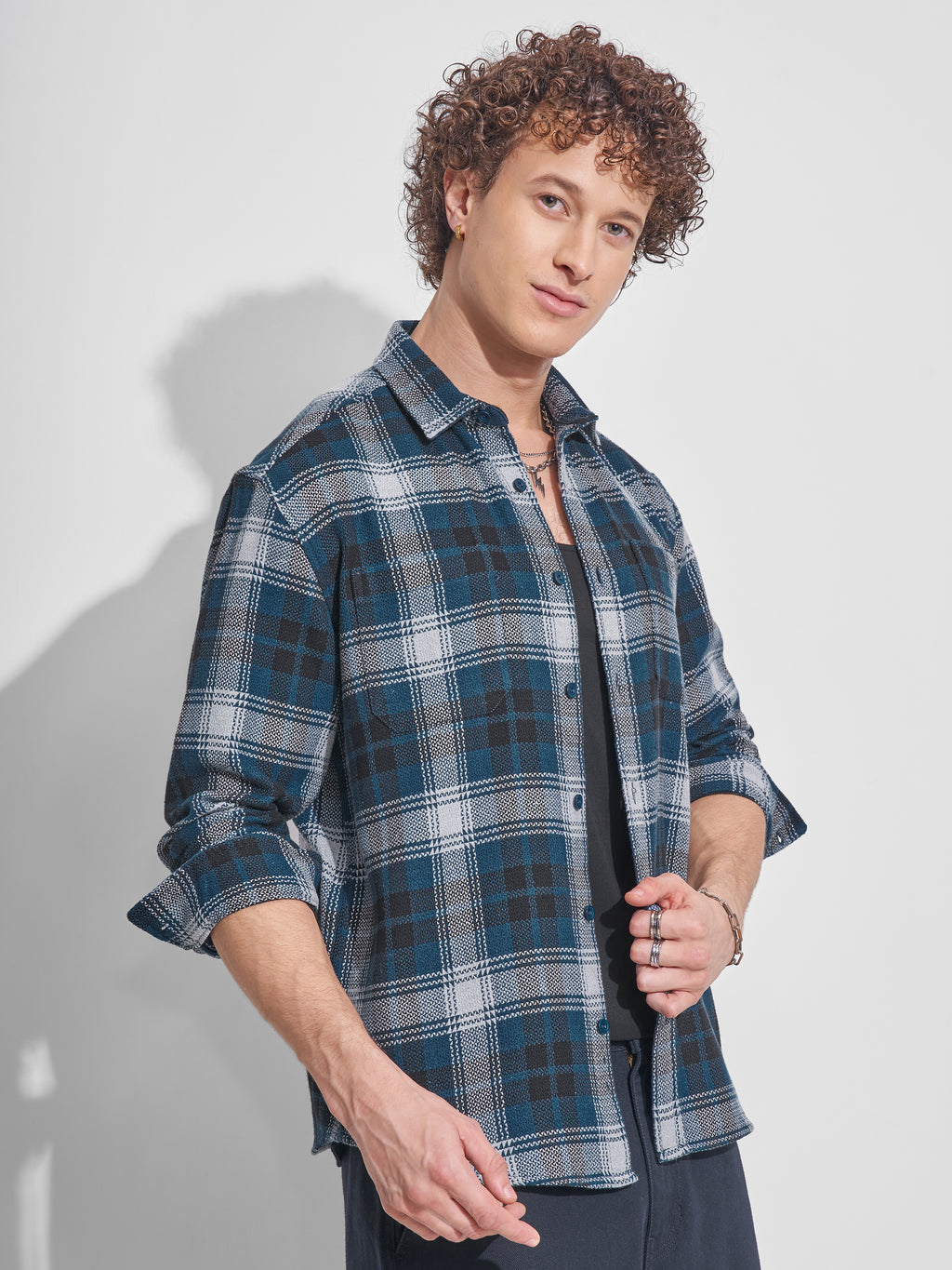 Highlander Men Teal Checked Relaxed Fit Casual Shirt - Teal - Image 6