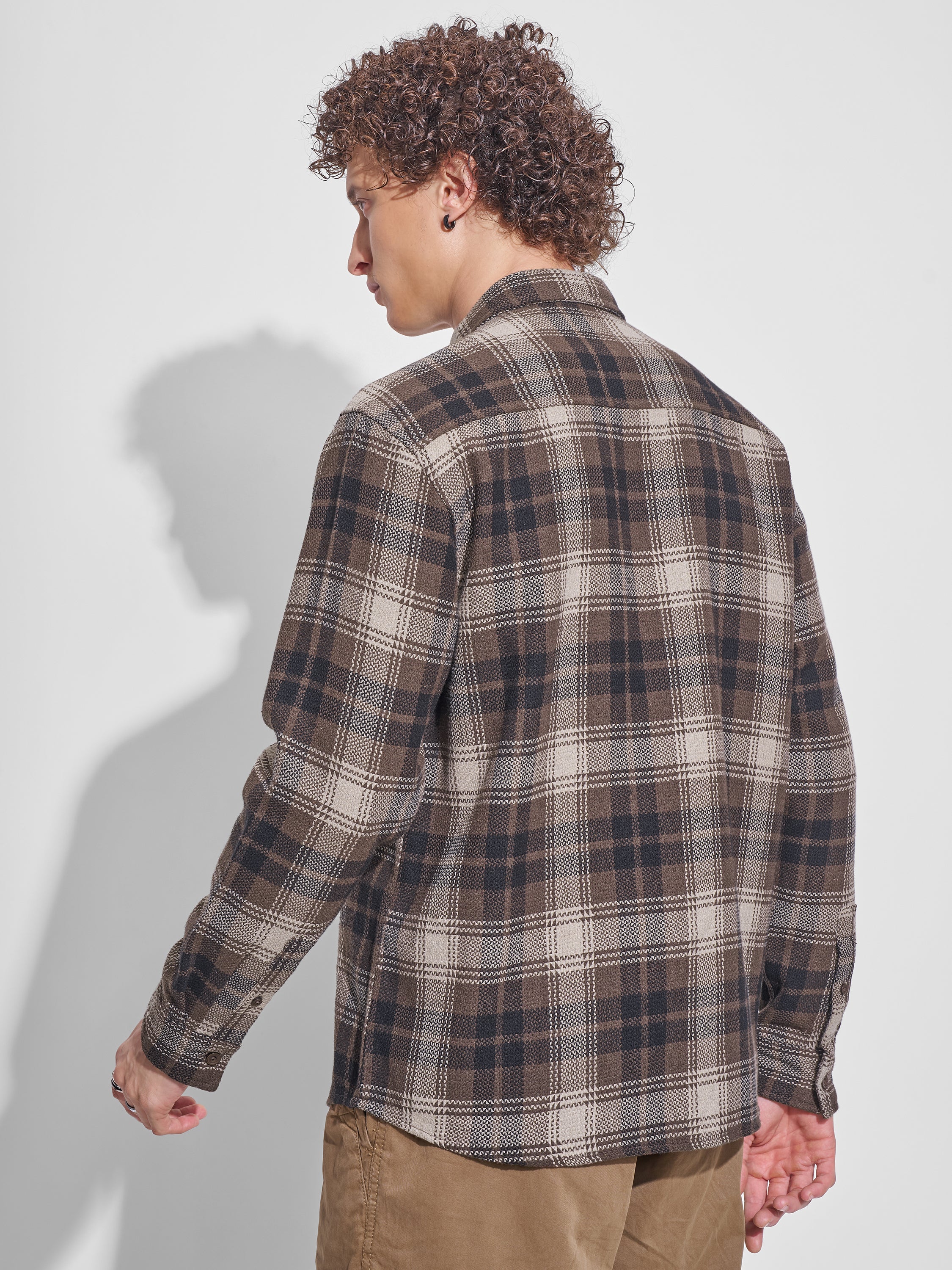 Highlander Men Brown Checked Relaxed Fit Casual Shirt - Brown - Image 3
