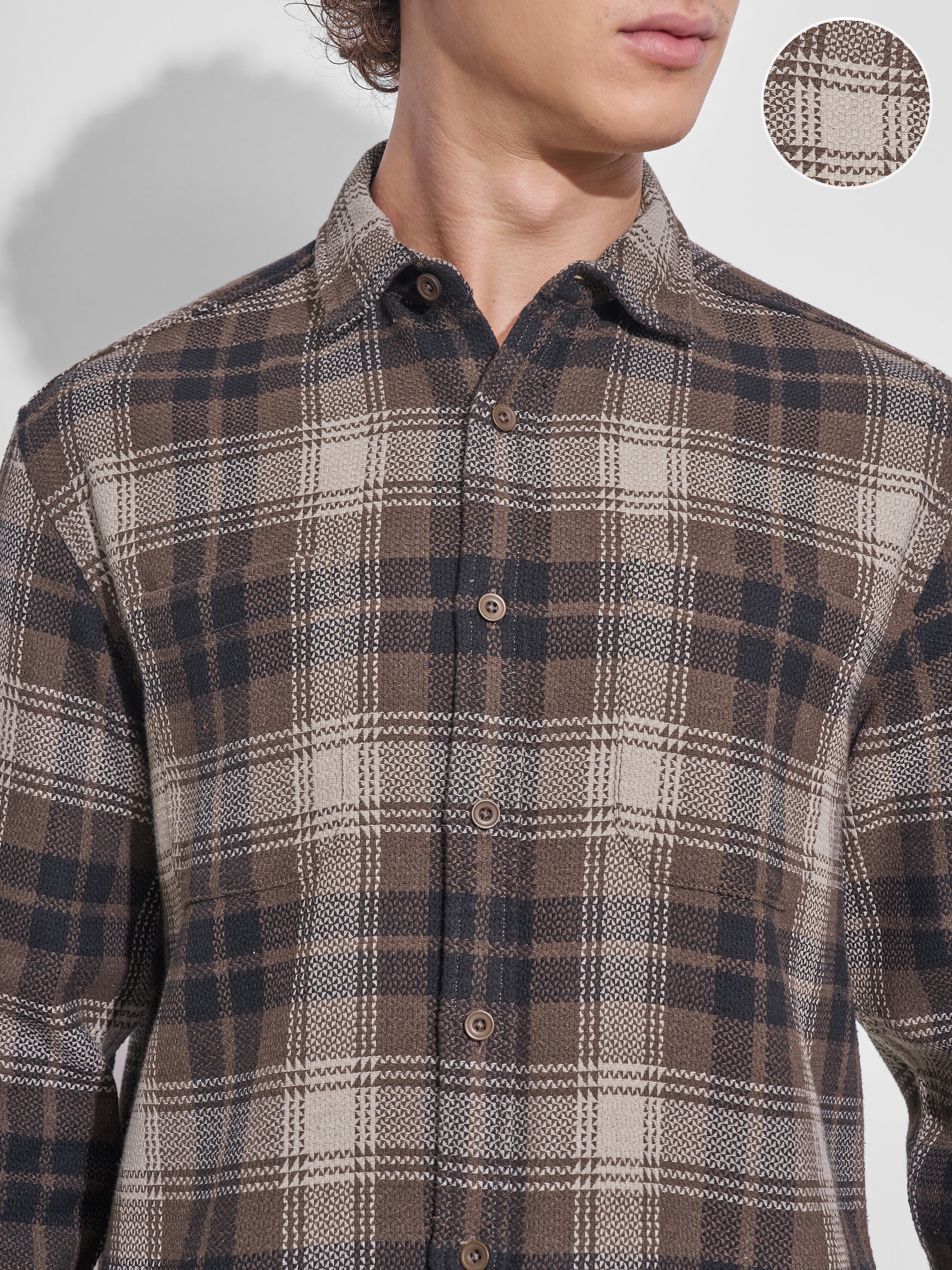 Highlander Men Brown Checked Relaxed Fit Casual Shirt - Brown - Image 5