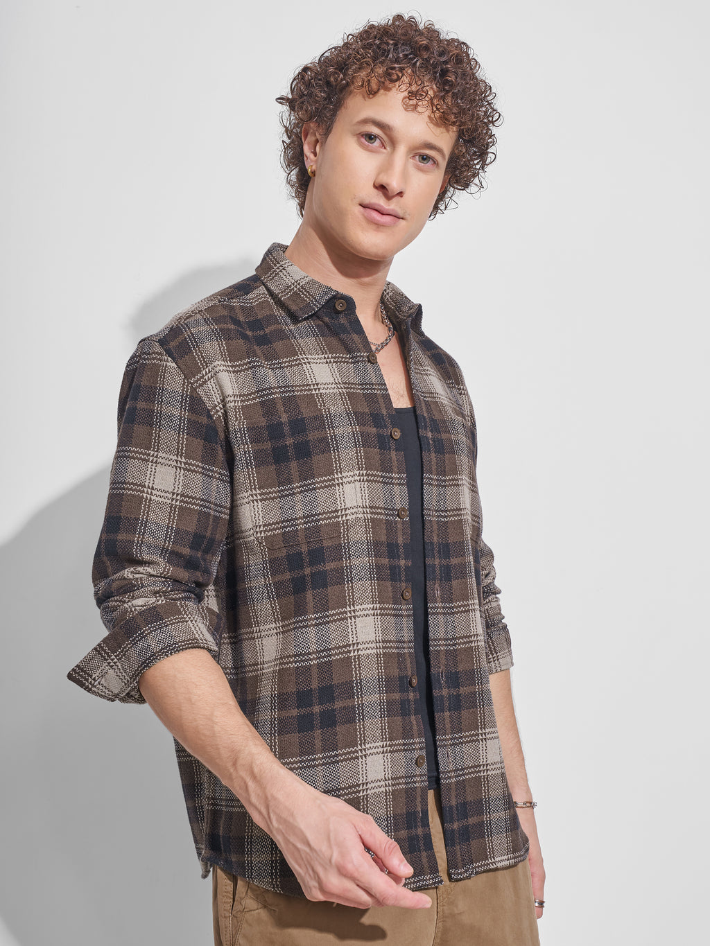 Highlander Men Brown Checked Relaxed Fit Casual Shirt - Brown - Image 6
