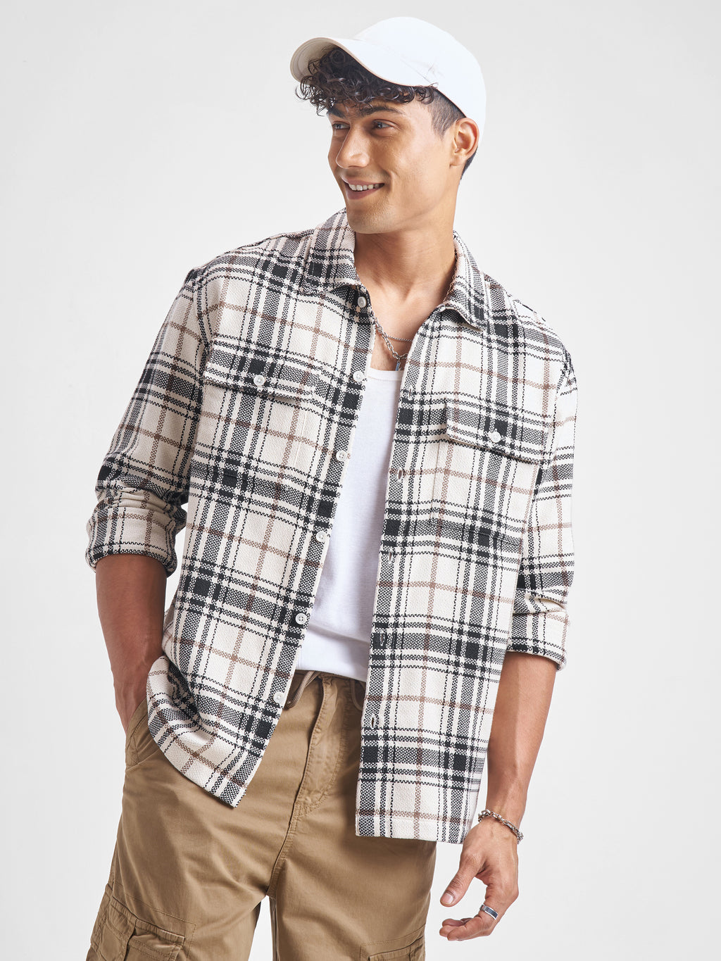 Highlander Men White Checked Relaxed Fit Casual Shirt - White - Image 1