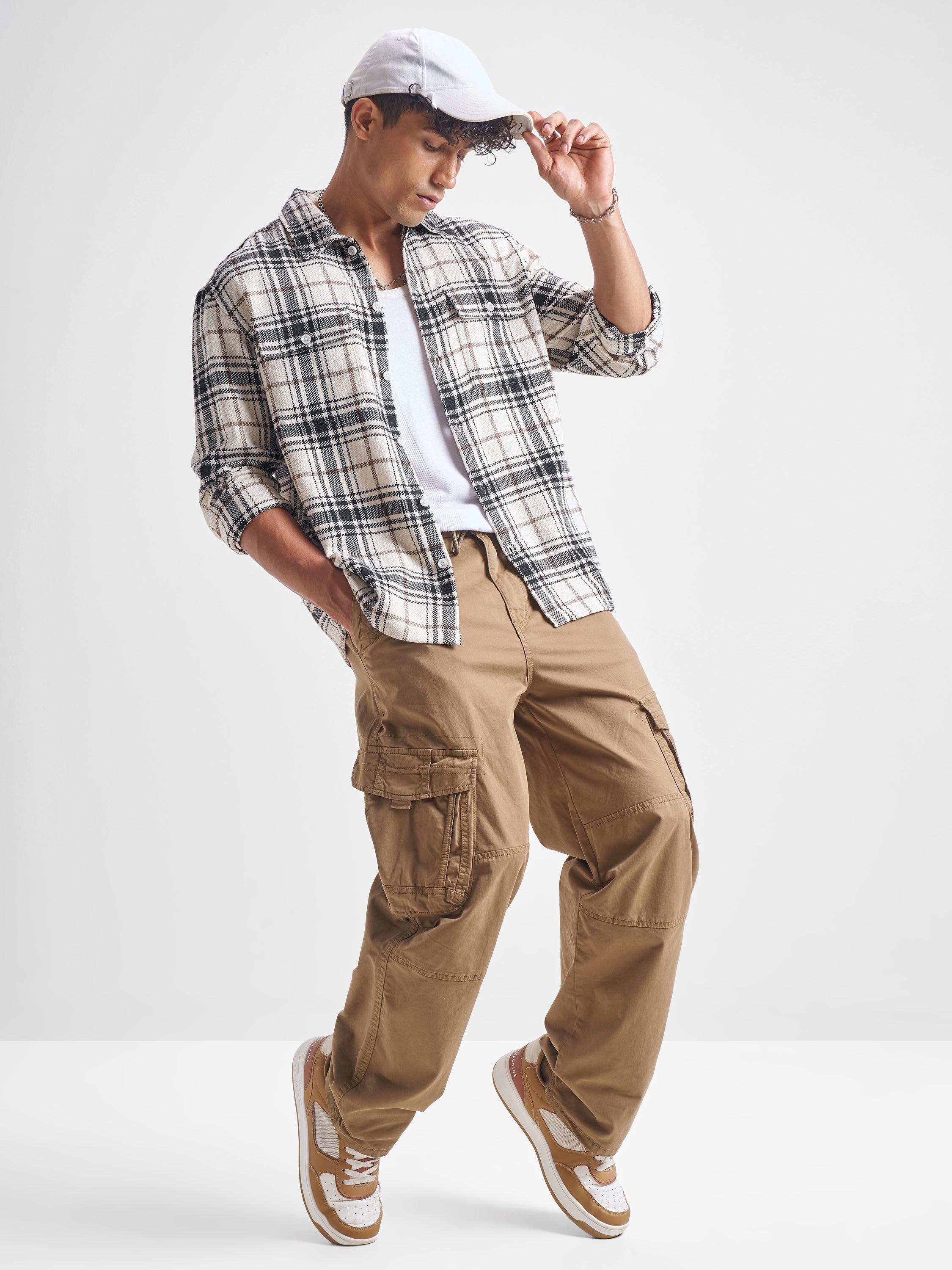 Highlander Men White Checked Relaxed Fit Casual Shirt - White - Image 2