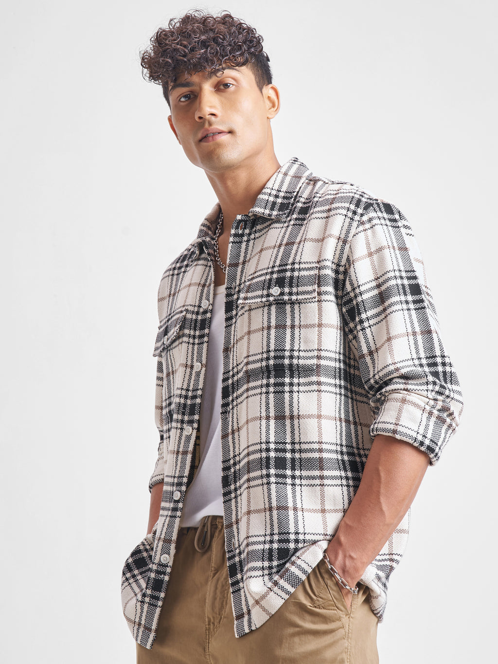 Highlander Men White Checked Relaxed Fit Casual Shirt - White - Image 4
