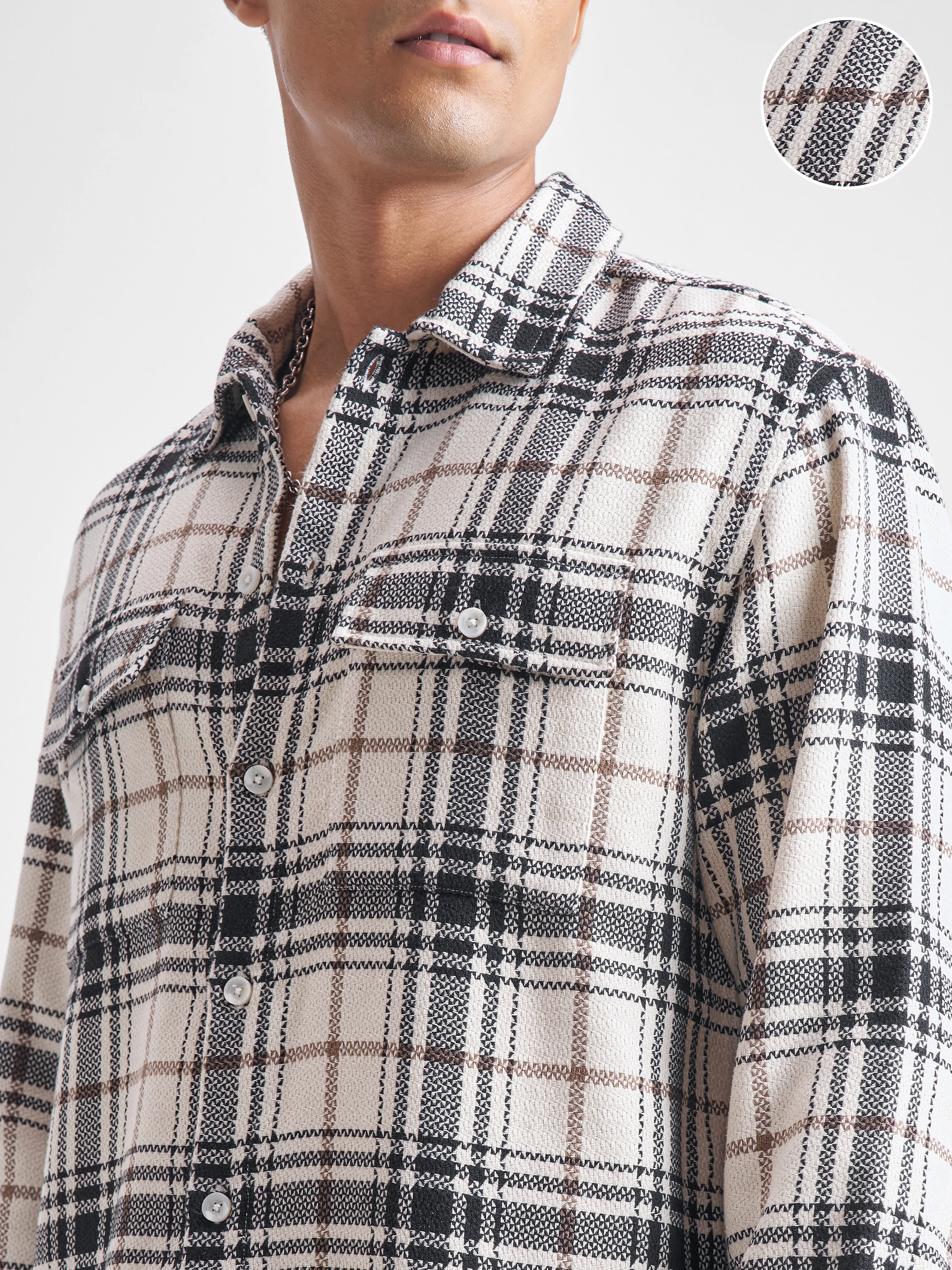 Highlander Men White Checked Relaxed Fit Casual Shirt - White - Image 5