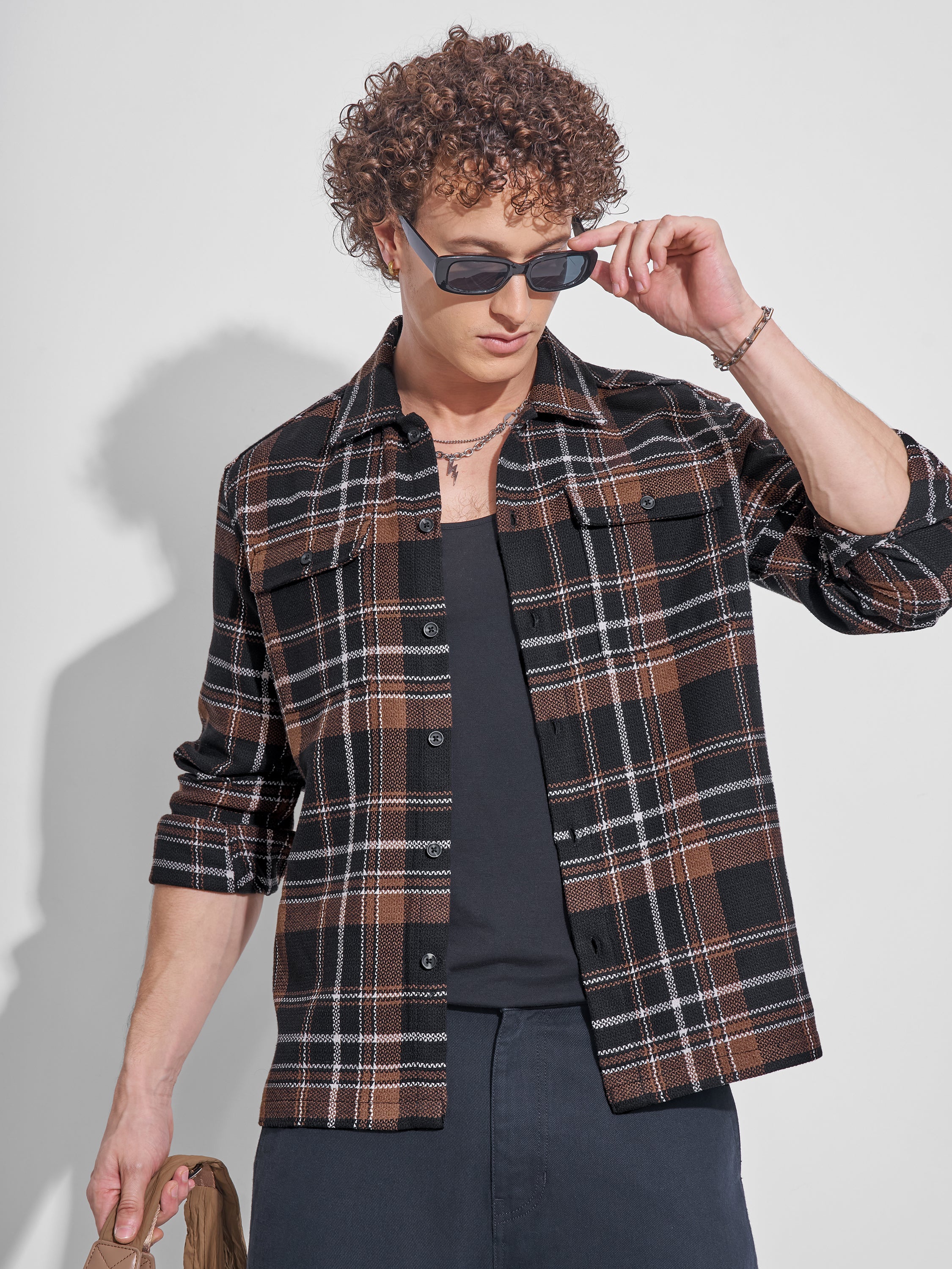Highlander Men Black Checked Relaxed Fit Casual Shirt - Black - Image 1