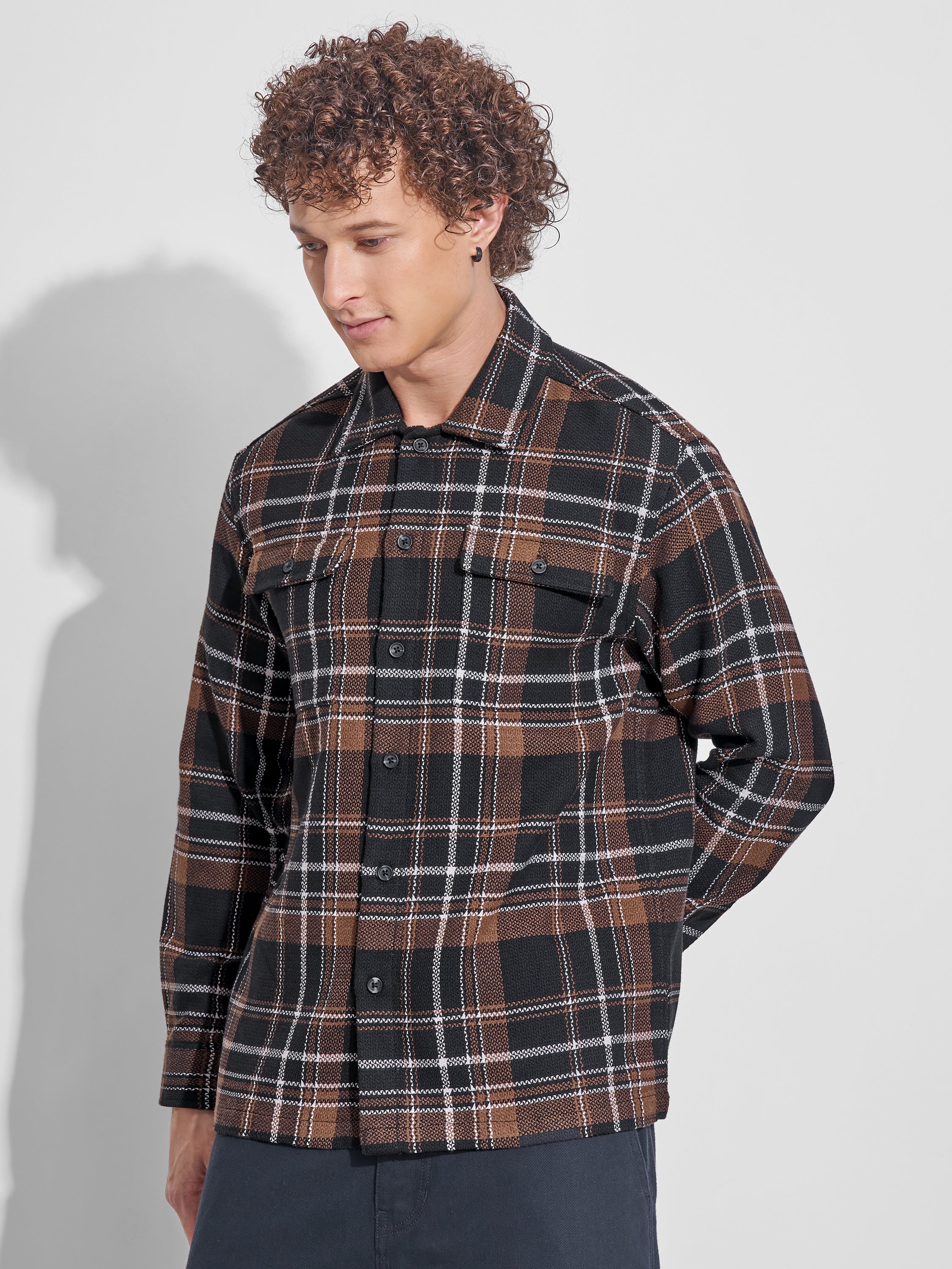 Highlander Men Black Checked Relaxed Fit Casual Shirt - Black - Image 4