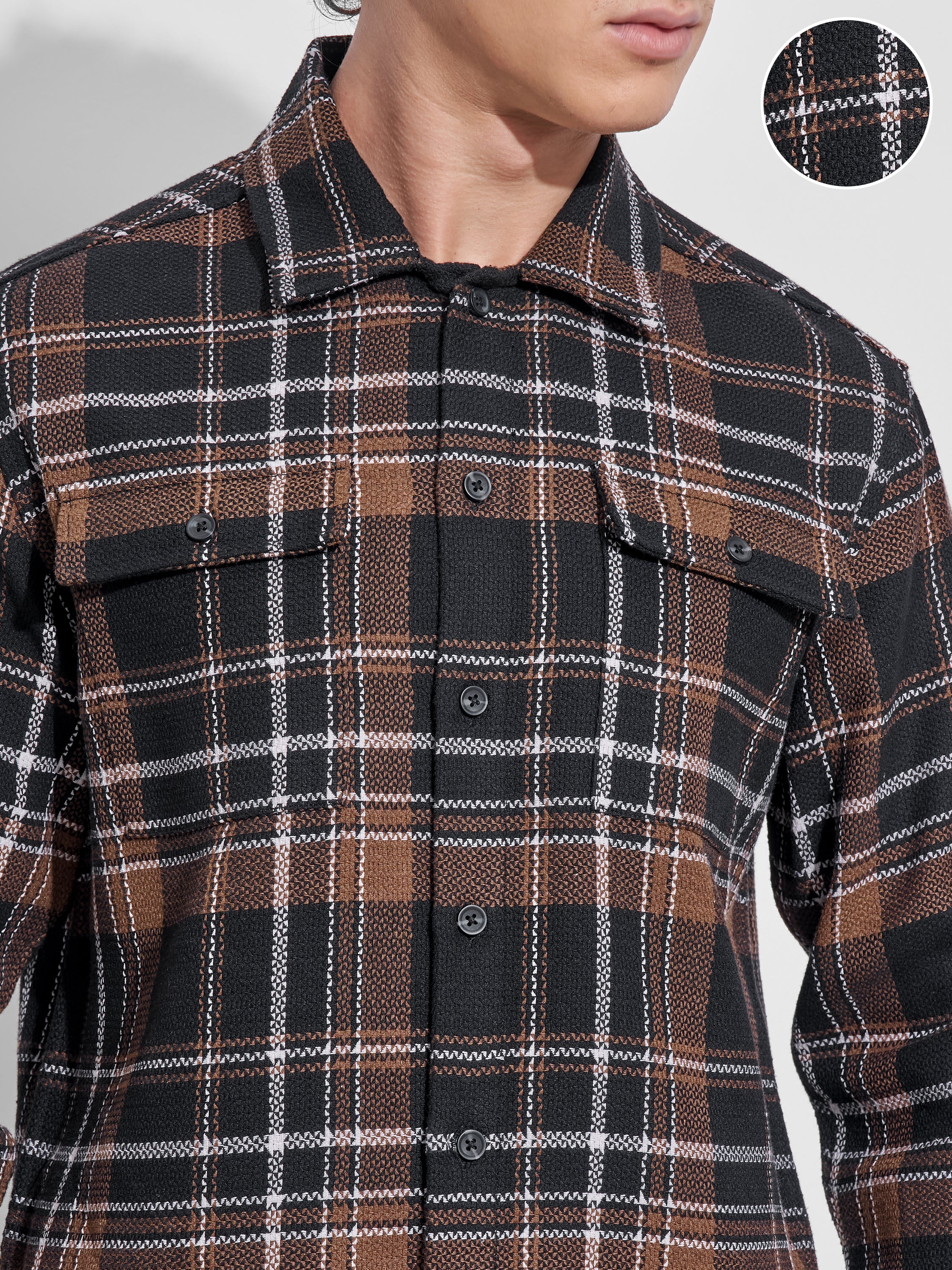 Highlander Men Black Checked Relaxed Fit Casual Shirt - Black - Image 5