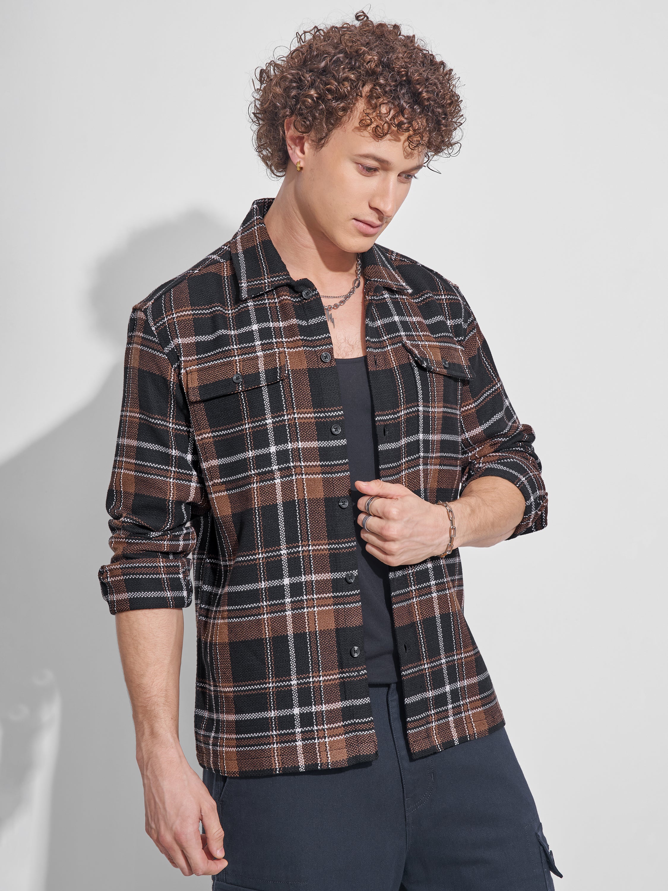 Highlander Men Black Checked Relaxed Fit Casual Shirt - Black - Image 6